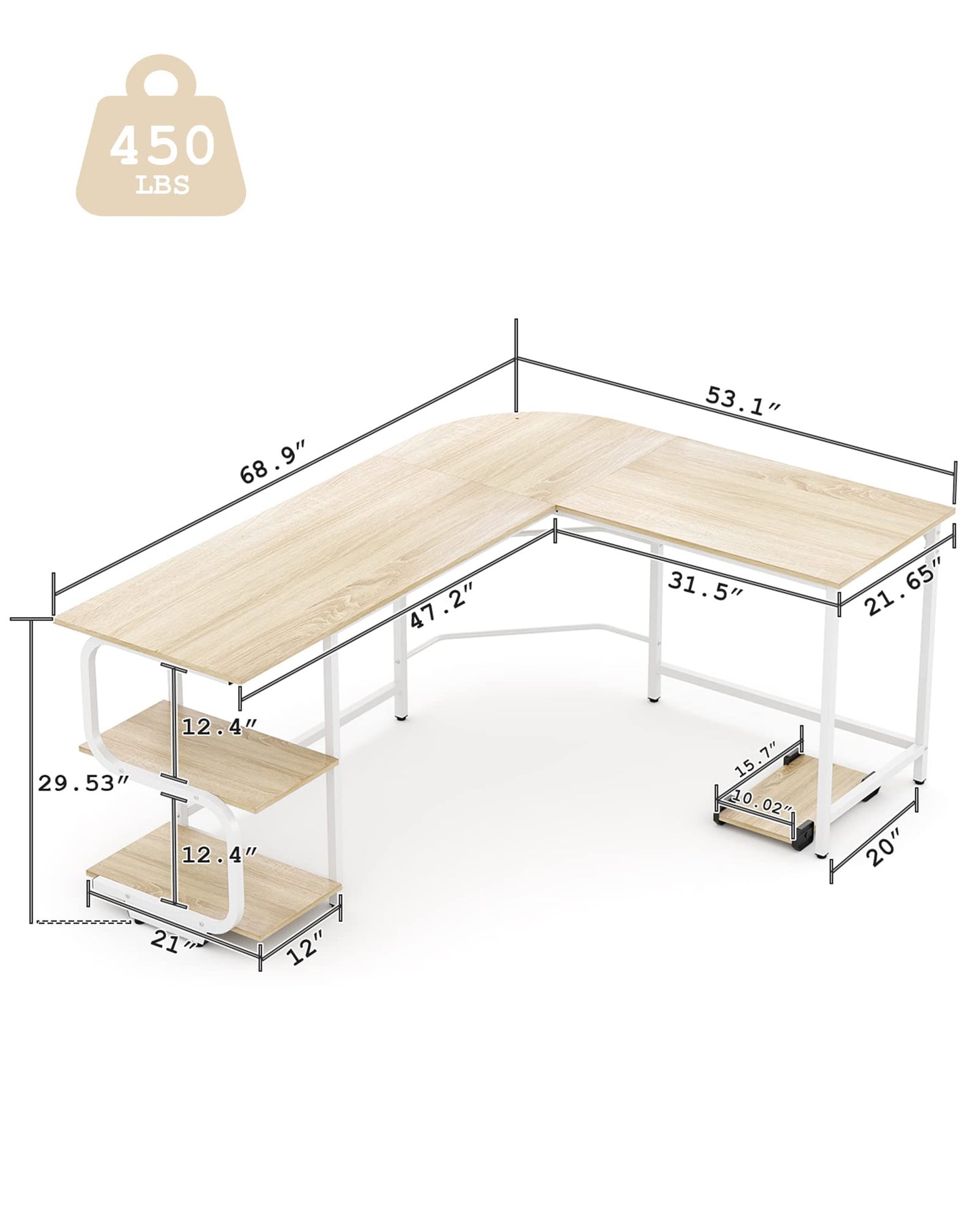 Teraves Reversible L Shaped Desk with Large Surface, 69 Inch Sturdy Corner Desk with Storage Shelves, Premium Office Computer Desk Workstation for Home Office Gaming