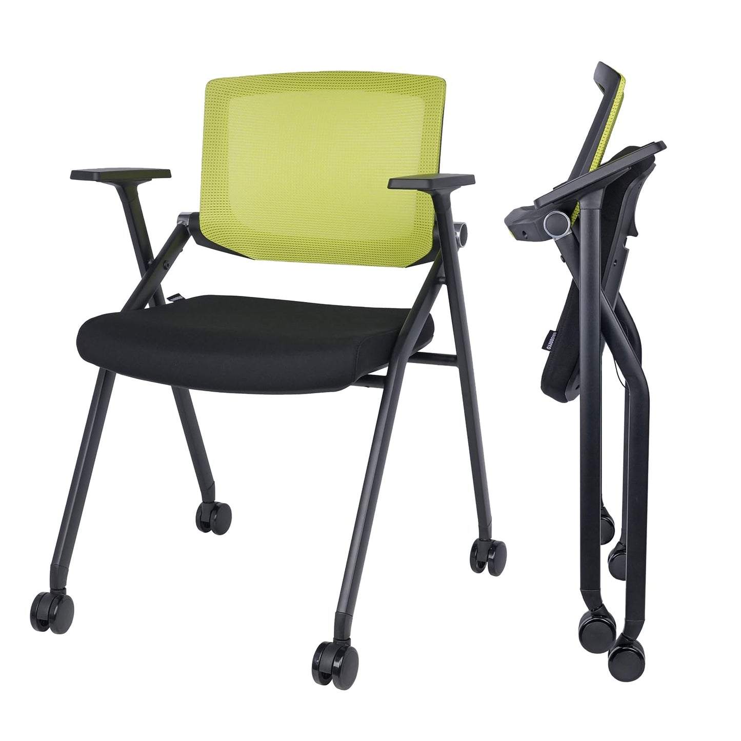 BROBRIYO Upgraded Folding Chair with Wheels and Padded, Ergonomic Mesh Back and Arms for Office, Meetings, Conferences, Receptions, Training Rooms & Folding Office Chairs