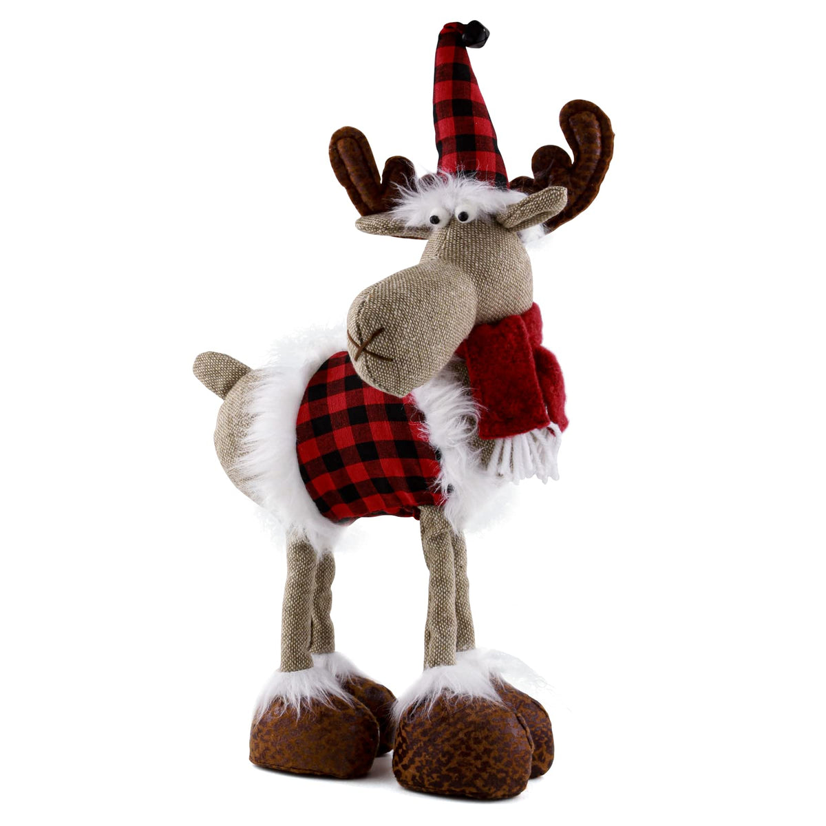 Leipple Reindeer Christmas Decoration Christmas Deer Decor - Swedish Santa Elk Figurines Table Decorations Handmade Plush Gnomes Buffalo Plaid for Home Indoor Holiday Decor (Red)