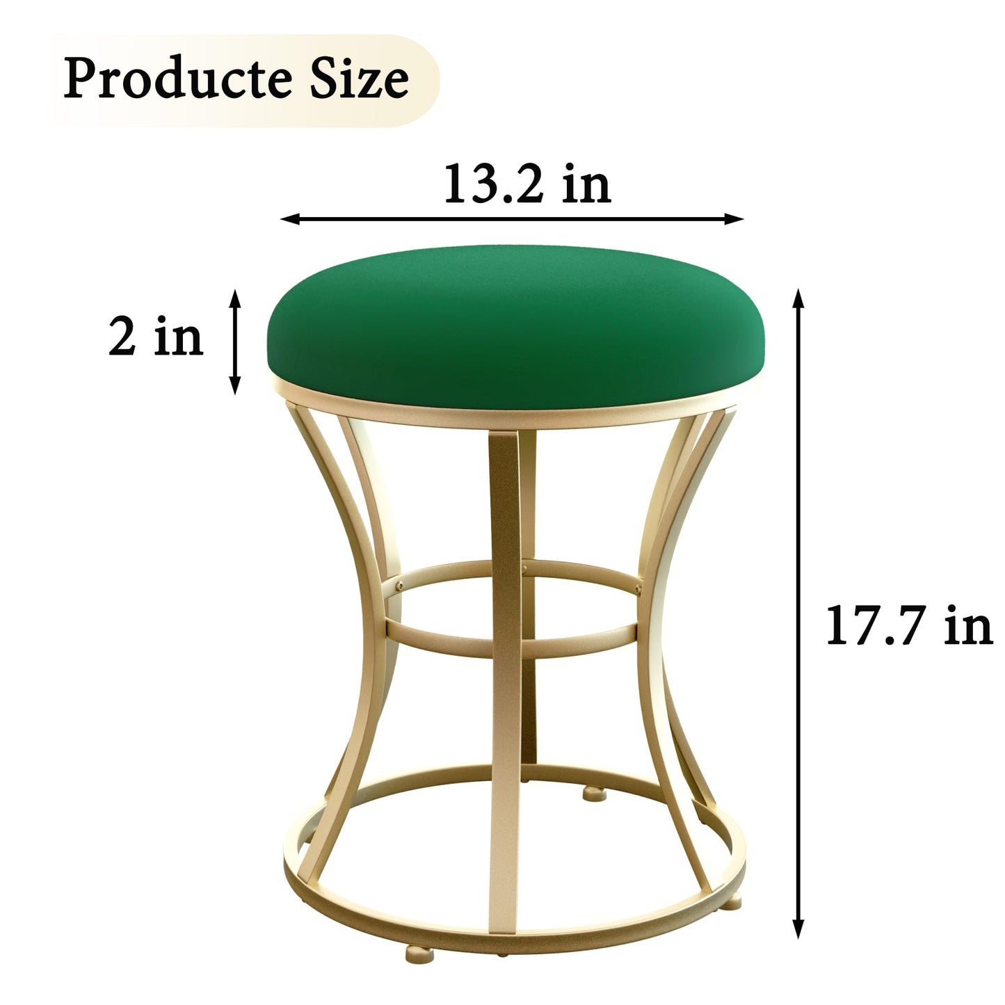 Ellensamqi Velvet Soft Modern Vanity Footstool -Round Footrest Stool Ottoman Seat Dressing with Golden Metal Leg and Sponge Filling,Upholstered Foot Rest, for Living Room and Bedroom Green