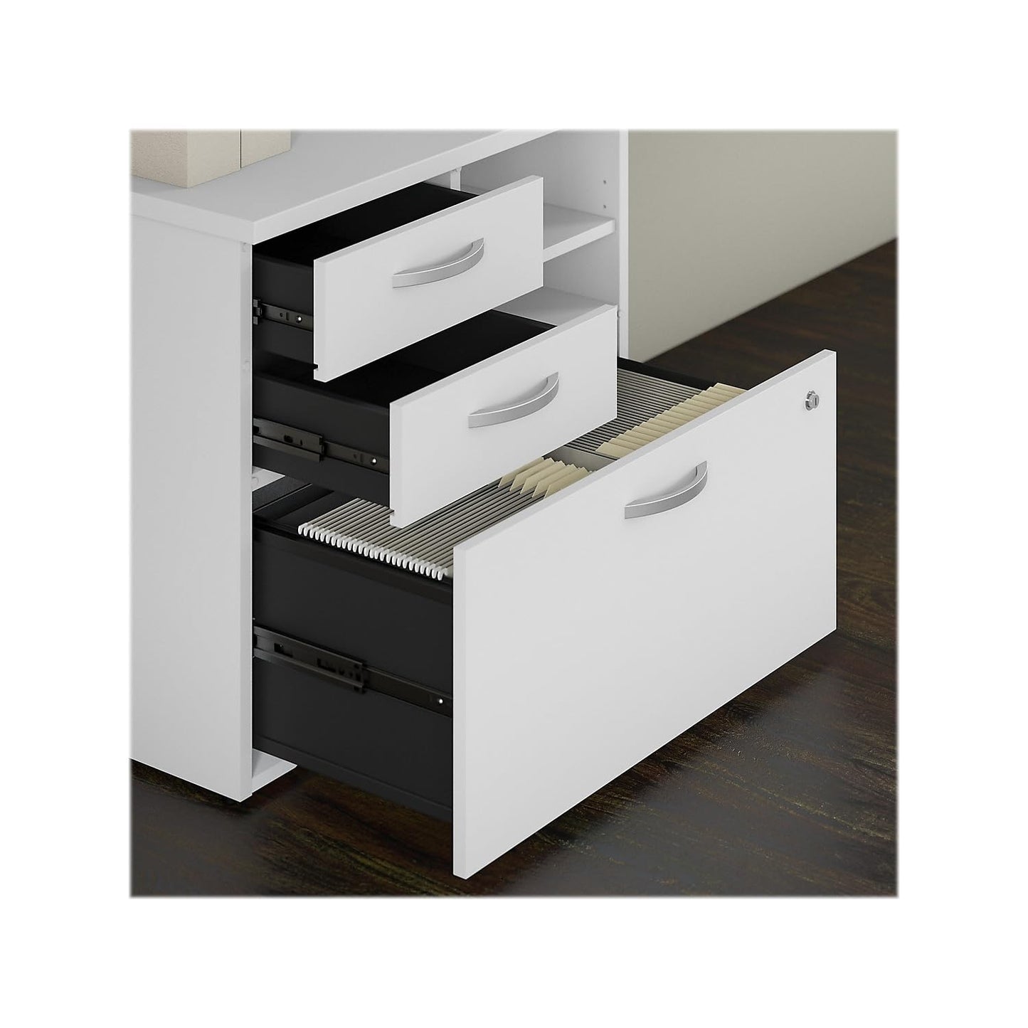 Bush Business Furniture Studio C Office Storage Cabinet with Drawers and Shelves in White