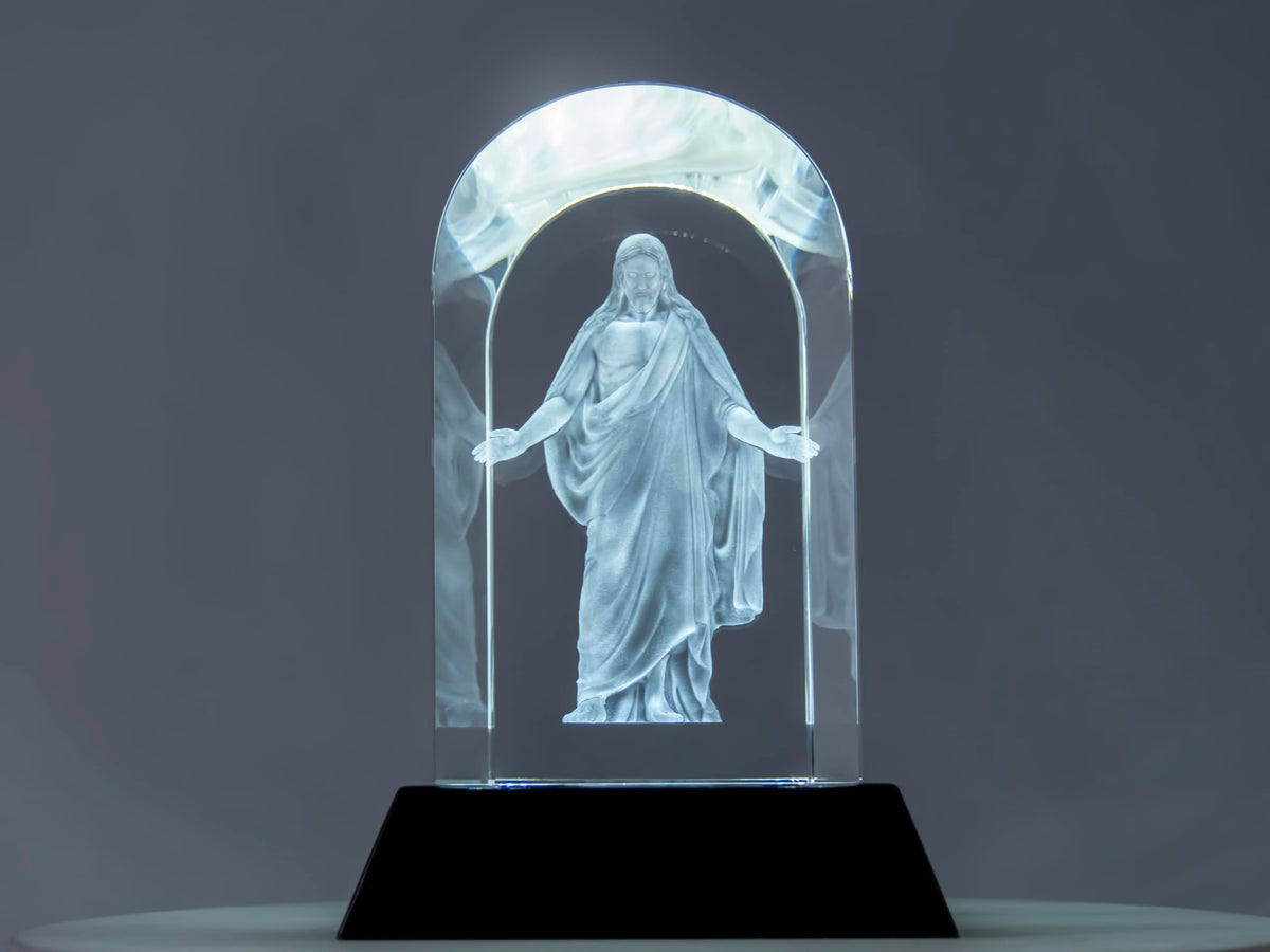 Crystal Christus 3D Laser Engraved Statue & LED Lighted Base