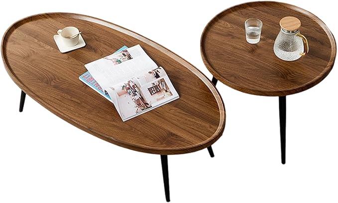 Garvee Nesting Coffee Table Set of 2, 2-Piece Walnut Coffee Tables, Mid Century
