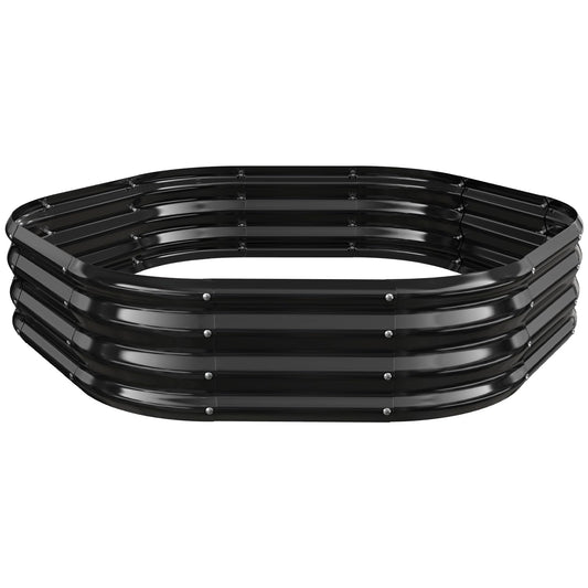 VAMFUTRE Hexagon Raised Garden Bed, 48 Inch Diagonal & 12 Inch Tall, Galvanized Steel Planter Box with Wave-Shaped Metal Panels for Outdoor Flower,Tree,Herb & Vegetable Garden (Black, 4FT X 1FT)