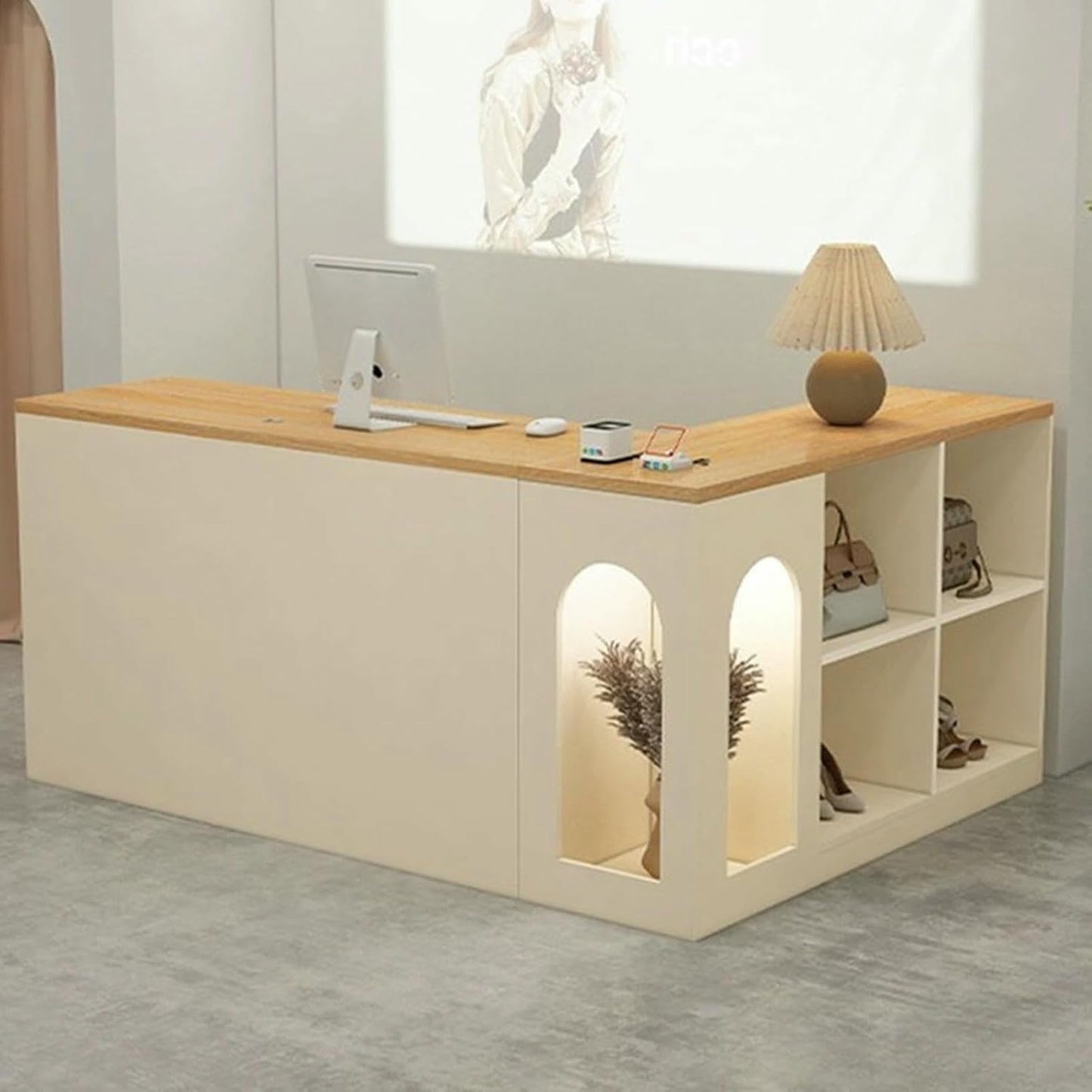 L-Shap Reception Counter, Front Modern Retail Checkout, Reception Counter Desk with Lockable Drawers, for Clothing Store, Company Retail Counter, Coffee Shop