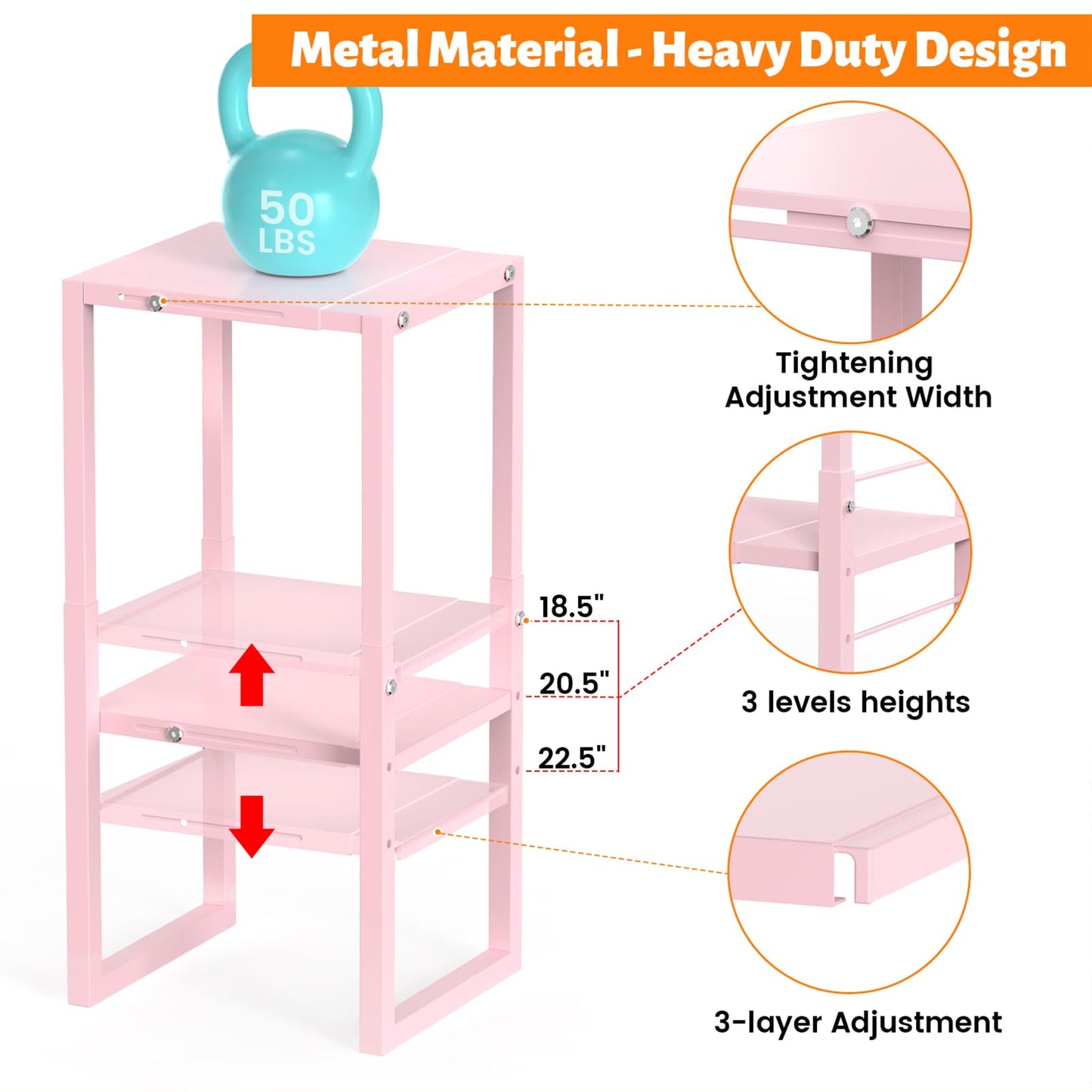 LIDTOP Locker Organizer Shelf Pink, Metal Adjustable Width and Height, Ideal Locker for School, Office, and Gym Lockers, Locker Shelves Organization Accessories