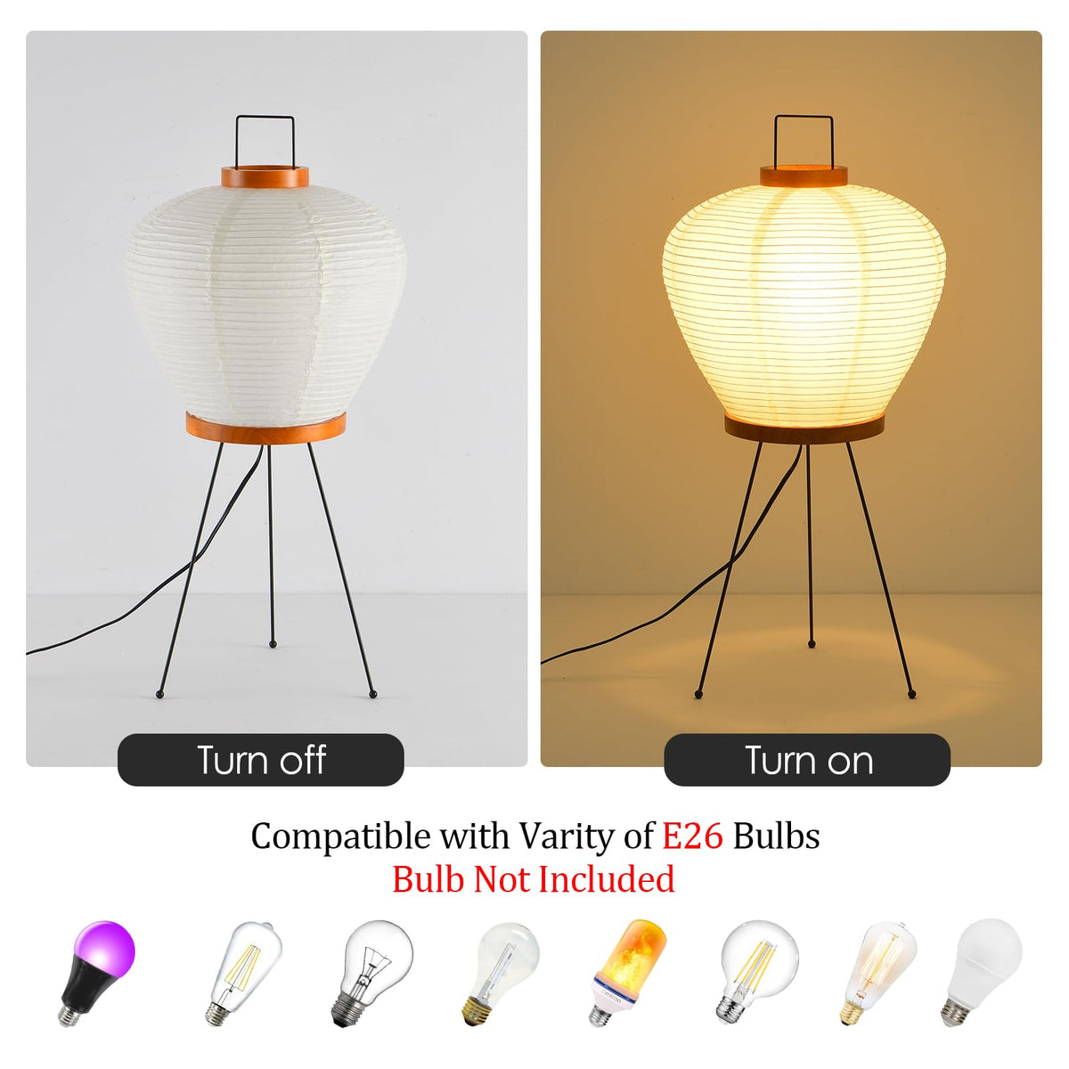 Teru Ji Kaikang 13" Rice Paper Floor Light,Nordic Design Rice Floor Lamp,Round Paper Lantern Bedside Light,Living Room Desk Lamp Bedrooms Paper Desktop Lamp