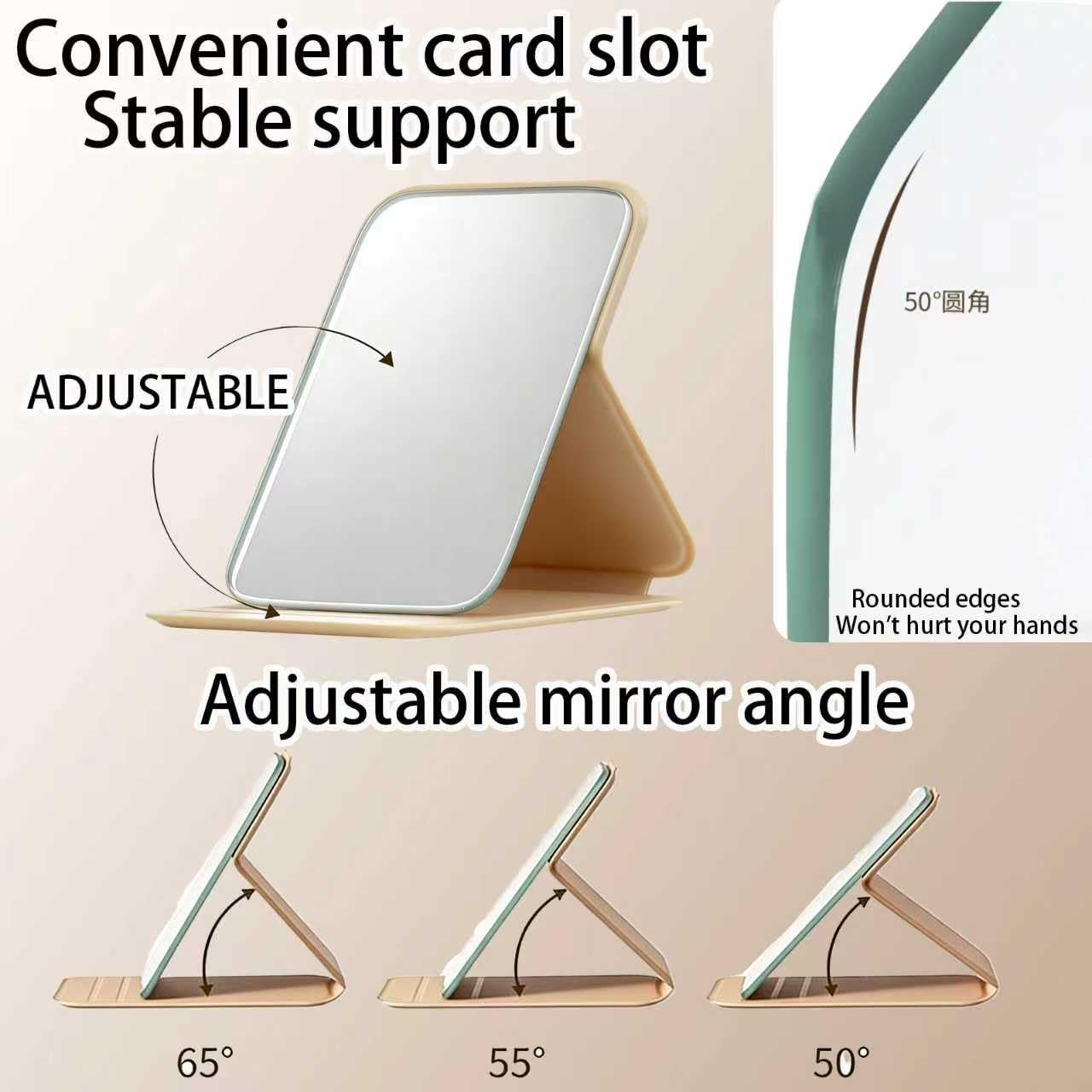 2Pcs Folding Vanity Mirror 10.5 × 7 CM – PU Leather Portable Tabletop Makeup Mirror with Adjustable Stand, Compact Foldable Table Mirrors Design for Home, Bedroom, Dressing Table, Bathroom & Desk