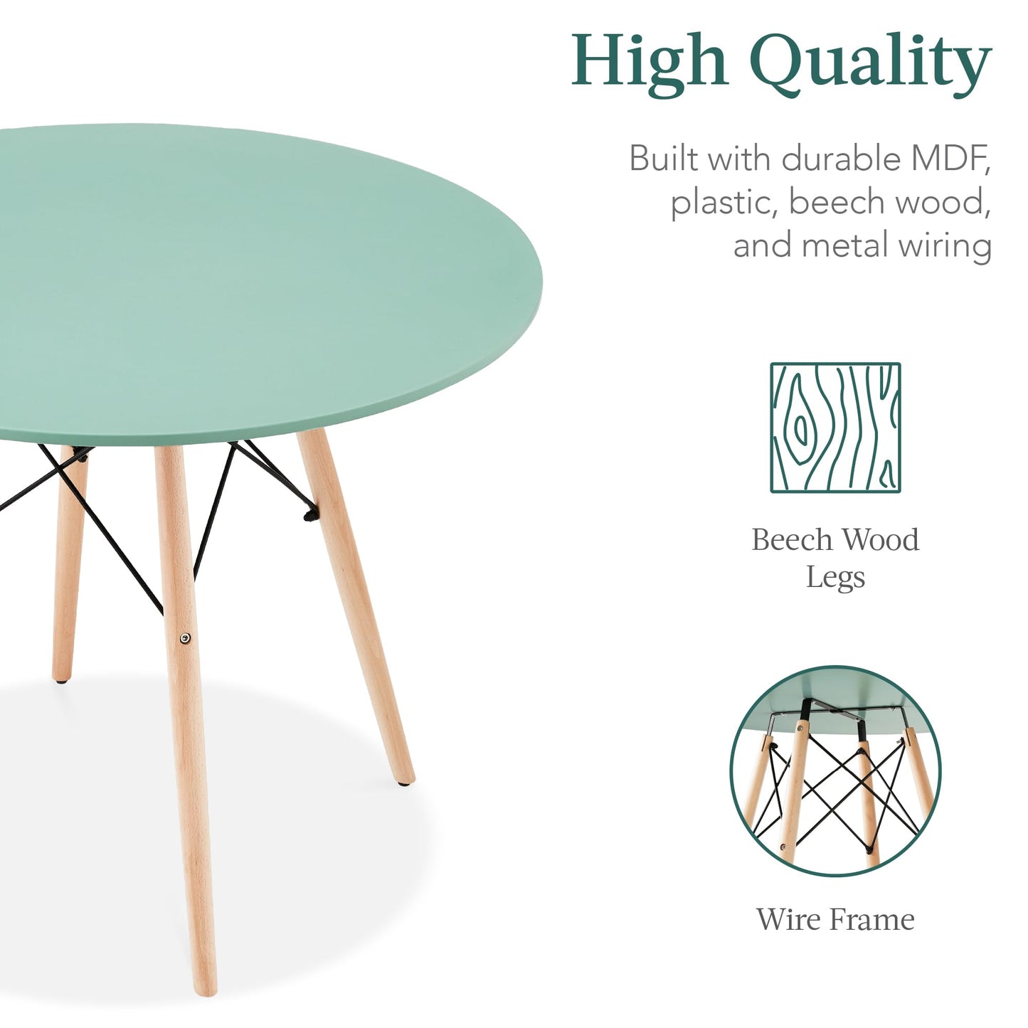 Best Choice Products 5-Piece Dining Set, Compact Mid-Century Modern Table & Chair Set for Home, Apartment w/ 4 Chairs, Plastic Seats, Wooden Legs, Metal Frame - Light Green/Oak