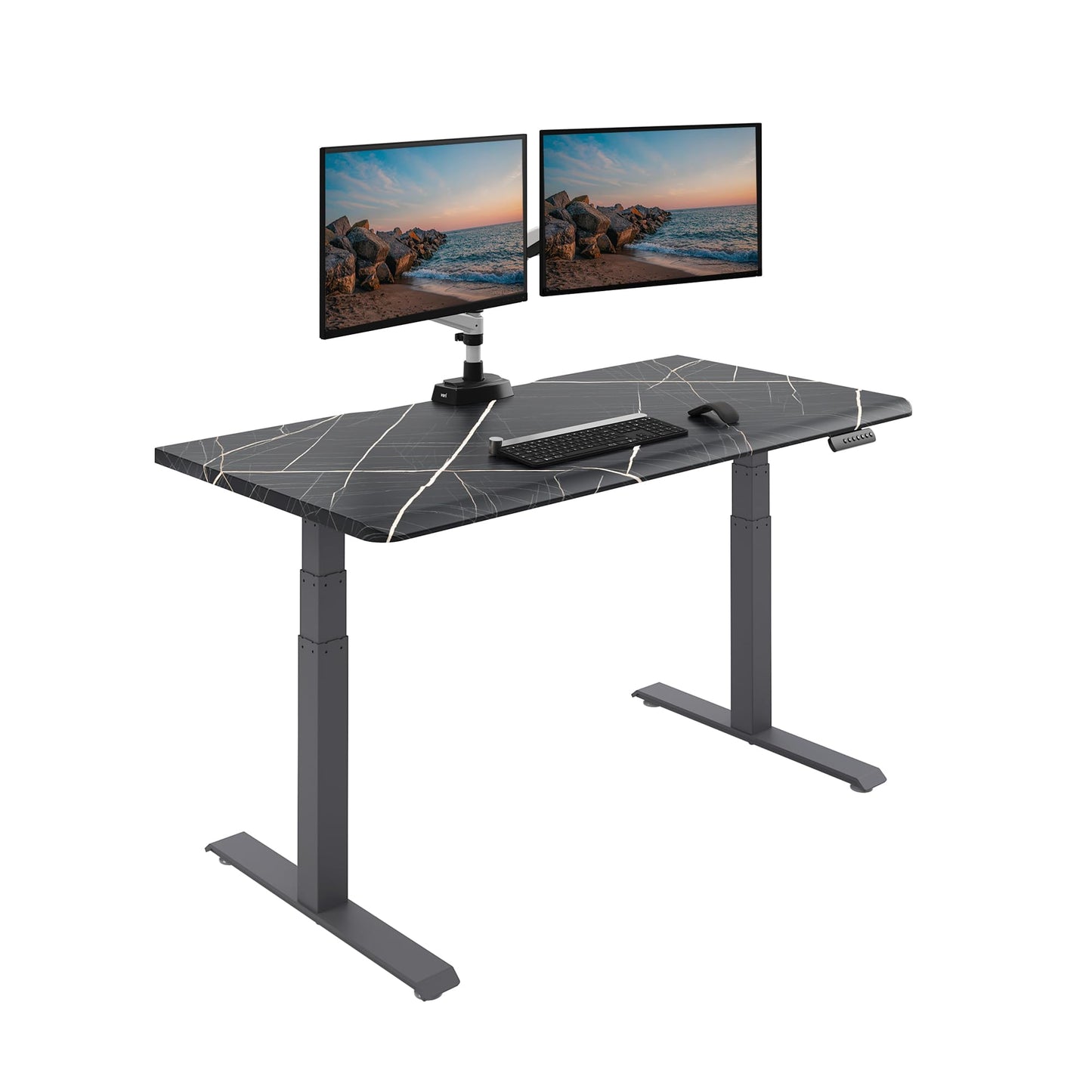 Vari ComfortEdge 60x30 Inch Adjustable Electric Standing Desk – Limited Edition Sit Stand VariDesk with Memory Presets & Sloped Front Edge + Tool-Free Assembly (Black Marble/Slate Legs)