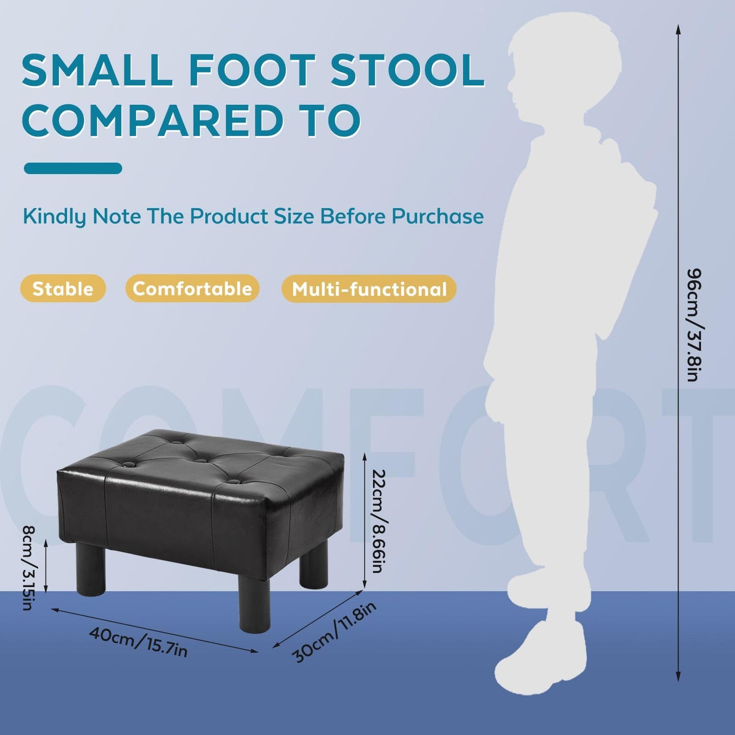 FIMIVIBI Small Foot Stool Ottoman, Faux Leather Footstool Ottoman Foot Rest for Couch, Rectangle Footstools and Ottomans Small for Living Room, Entryway and Bedroom (Black)