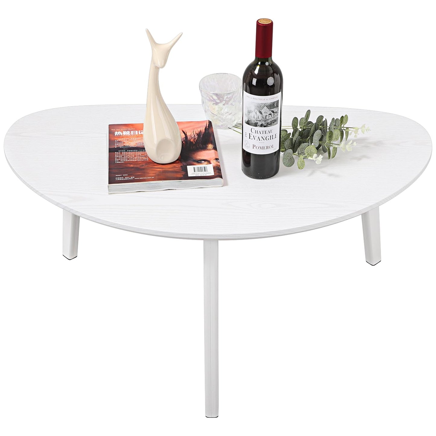 White Oval Coffee Table for Small Space,Mid Century Modern Coffee Table for Living Room, Bedroom 19" D x 34" W x 16" H