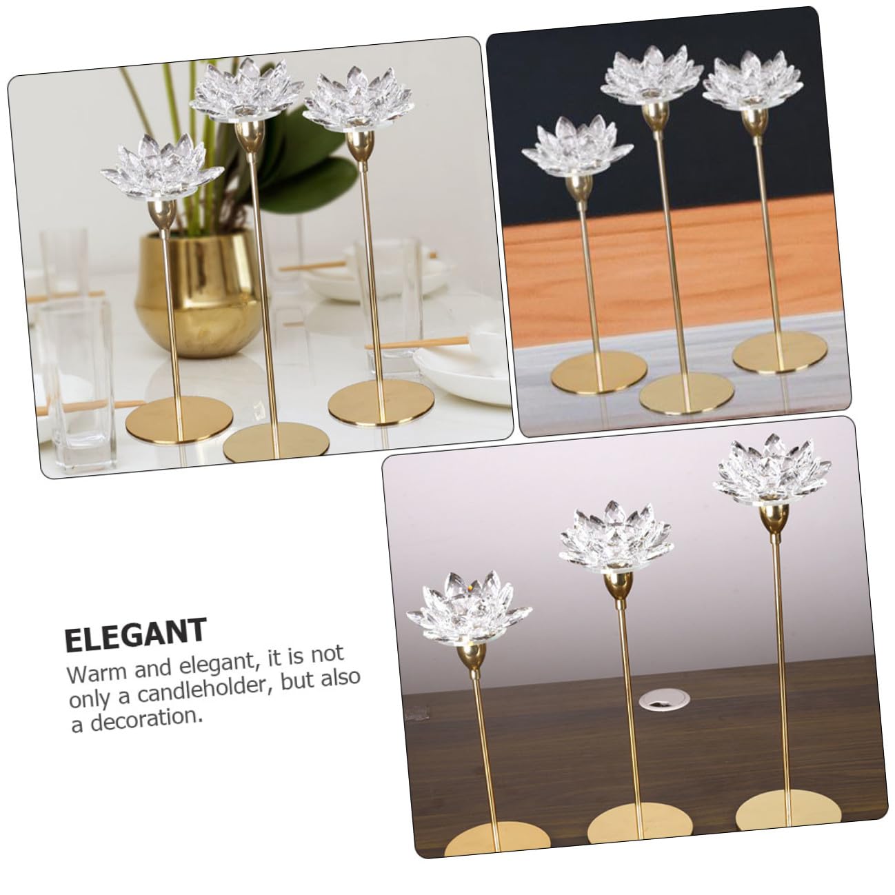 HOOTNEE Modern Metal Crystal Lotus Candle Holder Small Decorative Wedding Candlestick for Dining Room Romantic Home Décor