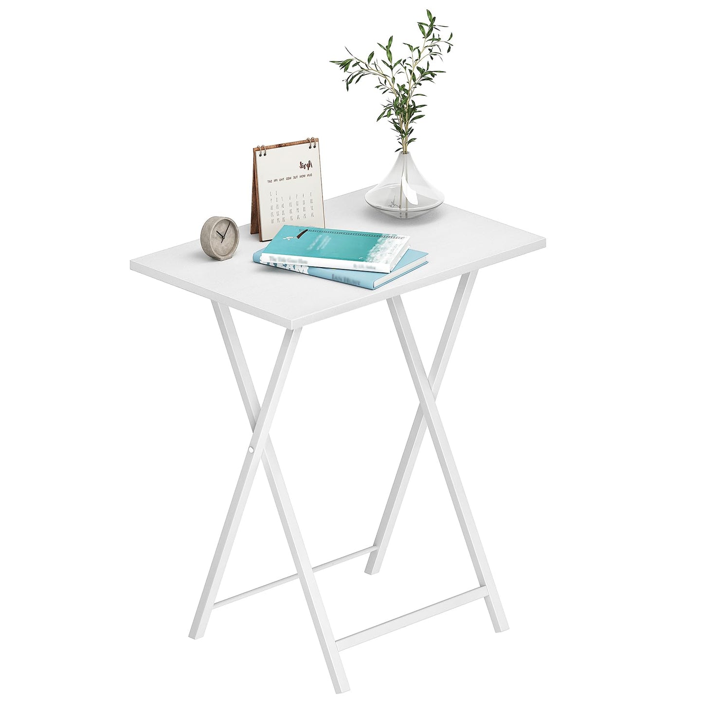 HOOBRO Folding TV Tray Tables, Set of 2 Side Table for Small Space, Industrial Snack Tables for Eating at Couch, Stable Metal Frame, Easy Assembly, Space Saving, White WW25BZ01N1