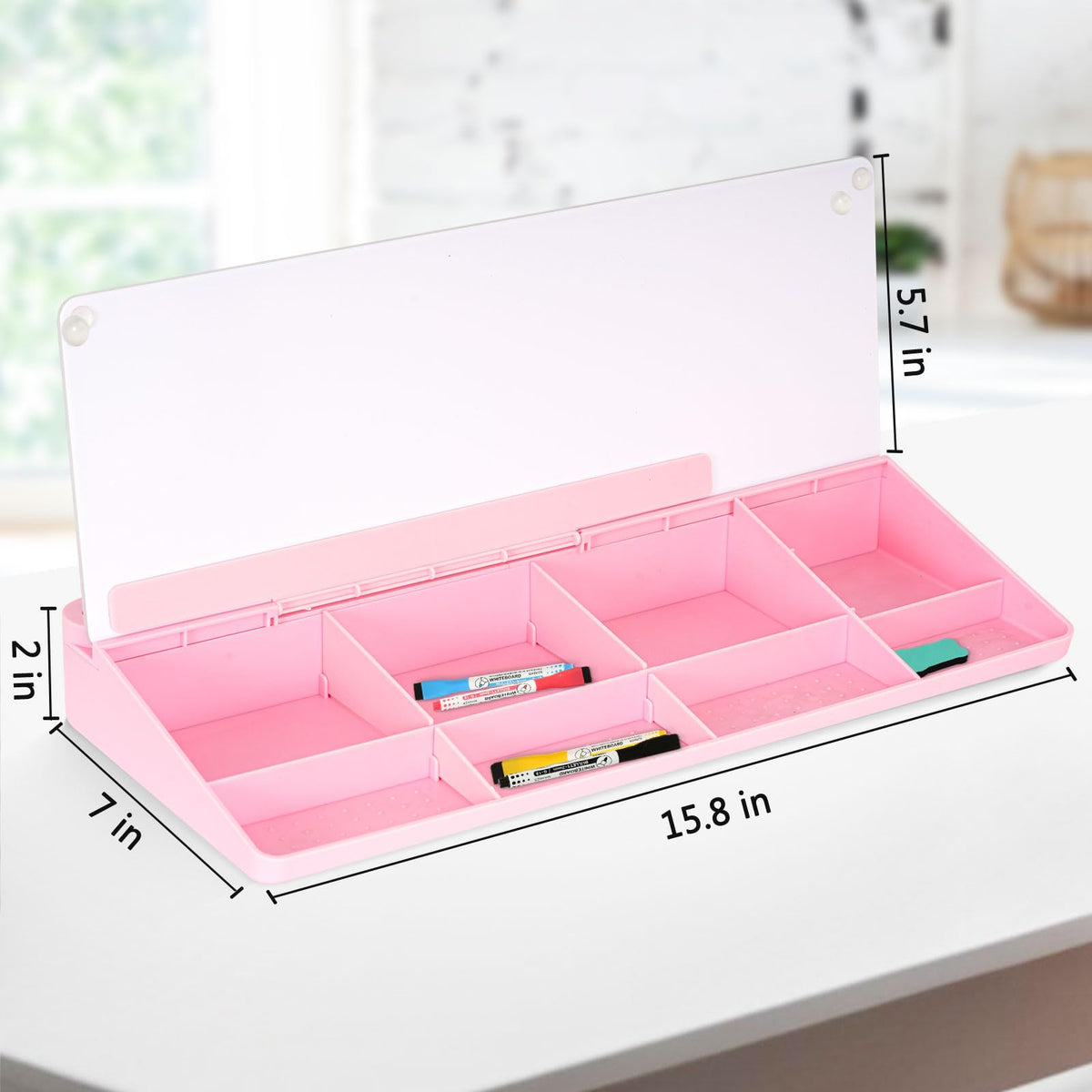 DOLLAR BOSS Glass Desk Whiteboard Small Dry Erase Board Desktop White Board with Storage Drawer Computer Keyboard Stand Desk Organizer Office Accessories School Supplies with 4 Markers 1 Eraser, Pink