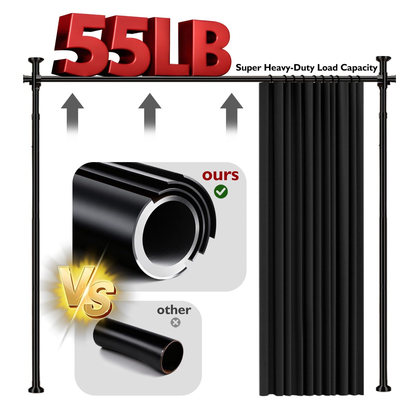 GONNRLY Room Divider Curtain Set-No Drilling Curtain Rod Set, Room Divider Wall for Partition Room Dividers, Bedroom Divider Black-100 W x 84" L(Pack of 1)