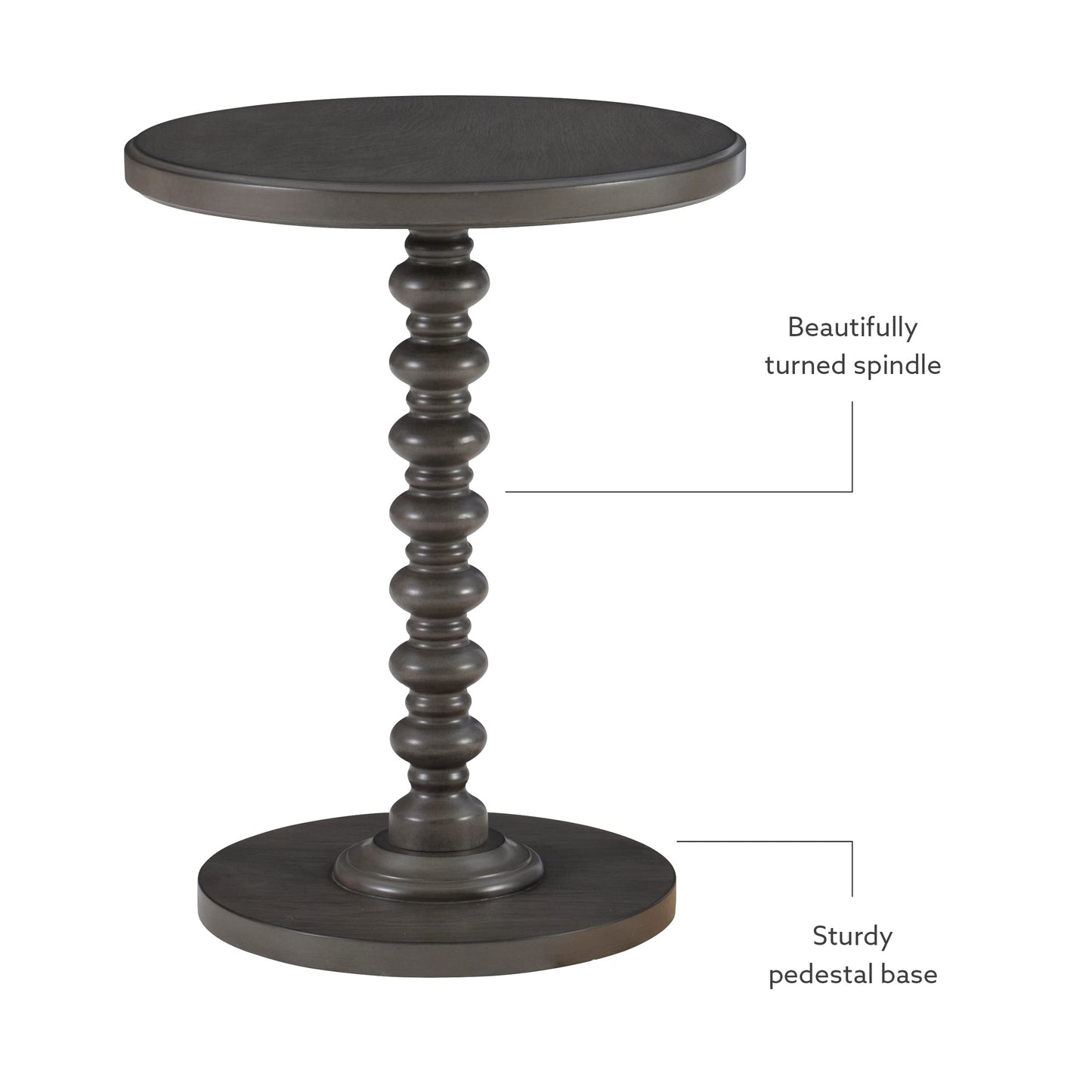 Powell Tarkin Round Dark Grey Turned Spindle Pedestal Side Accent Table