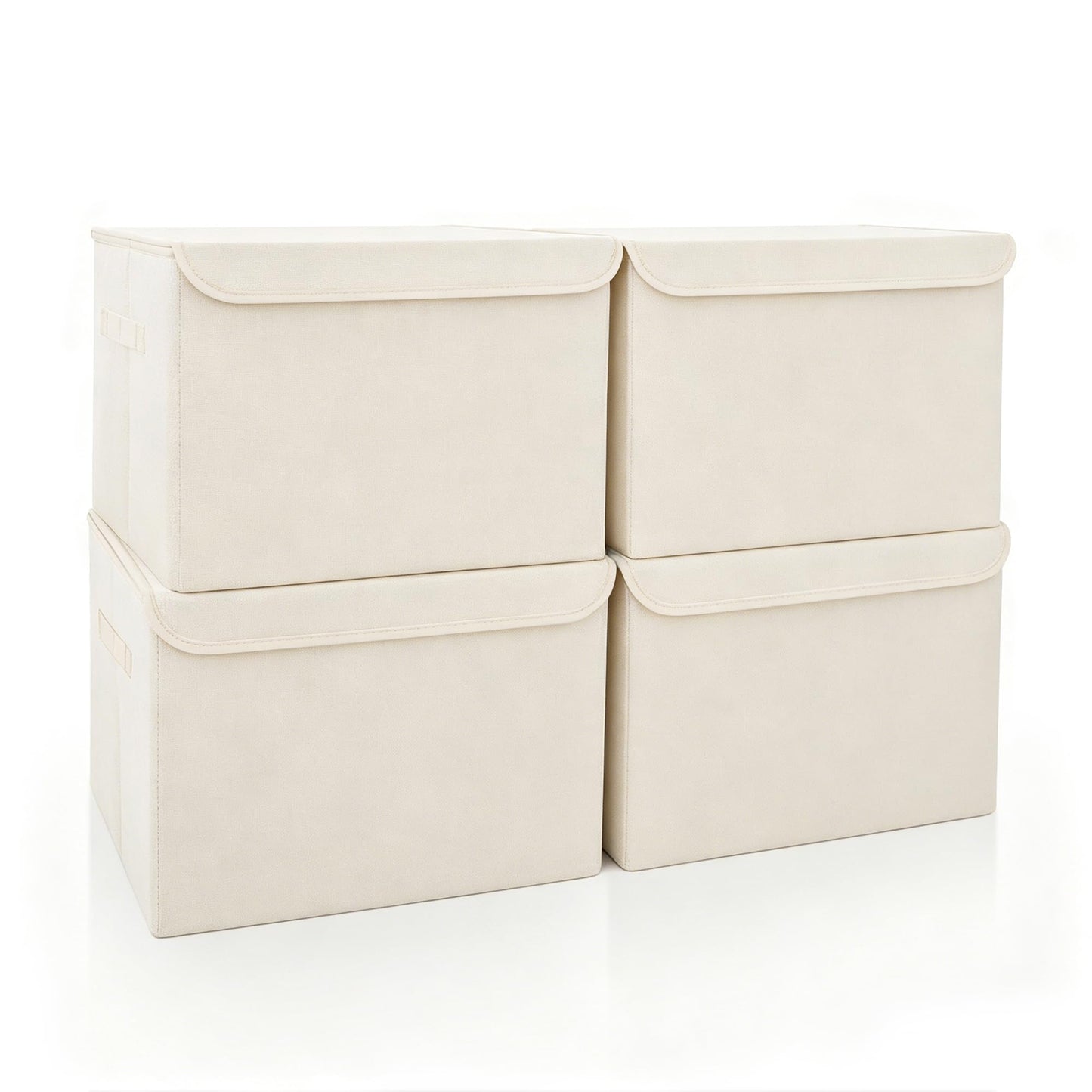 Bagnizer Large 22 Quart [4-Pack] Linen Fabric Foldable Storage Bin Cube Organizer Basket with Flip-Top Lid & Handles, Clothes Blanket Box for Home, Office, Closet (14.6 x 9.5 x 9.5, Beige)