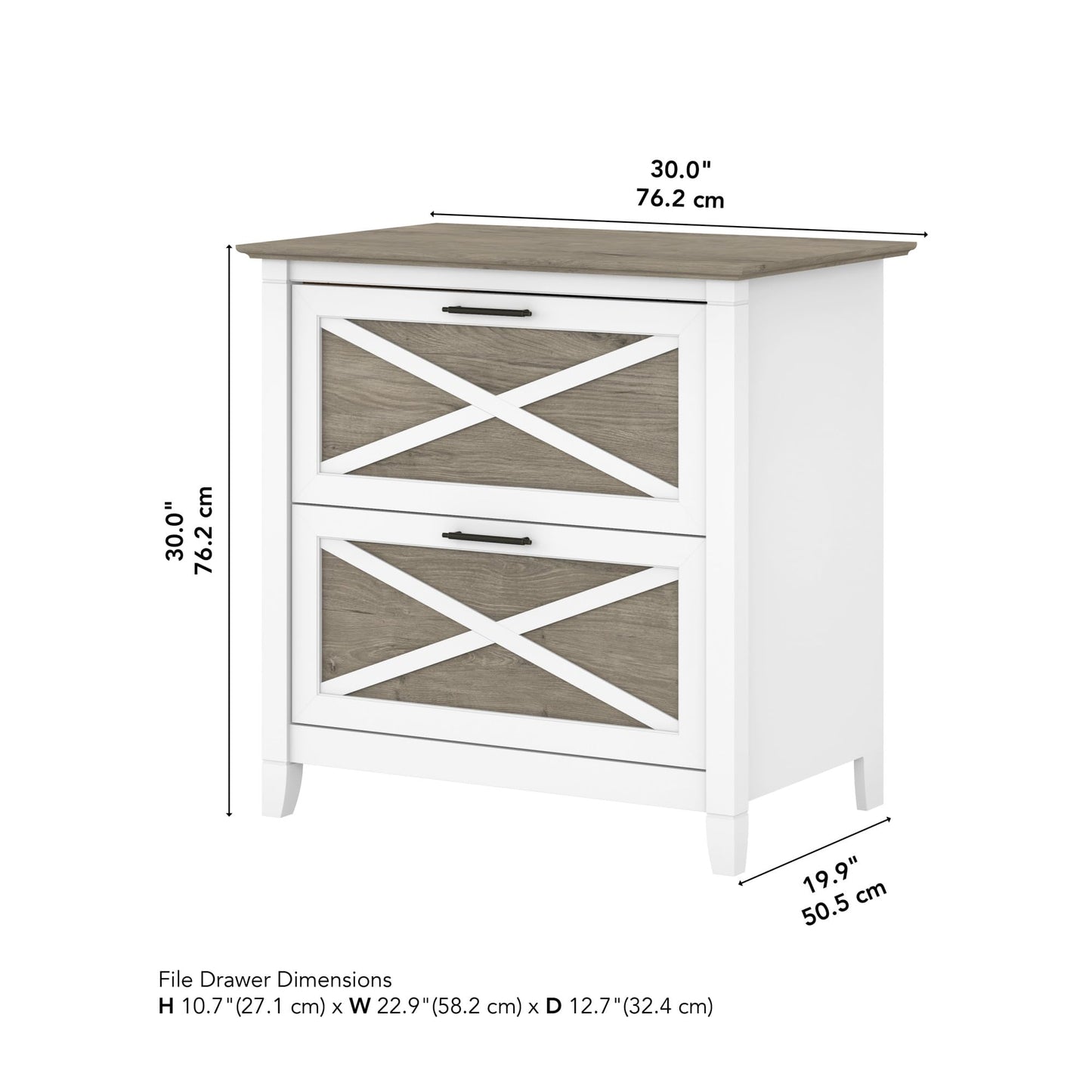 Bush Home Key West 2 Drawer Lateral File Cabinet in Pure White and Shiplap Gray, Document Storage for Home Office, Accent Chest with Drawers