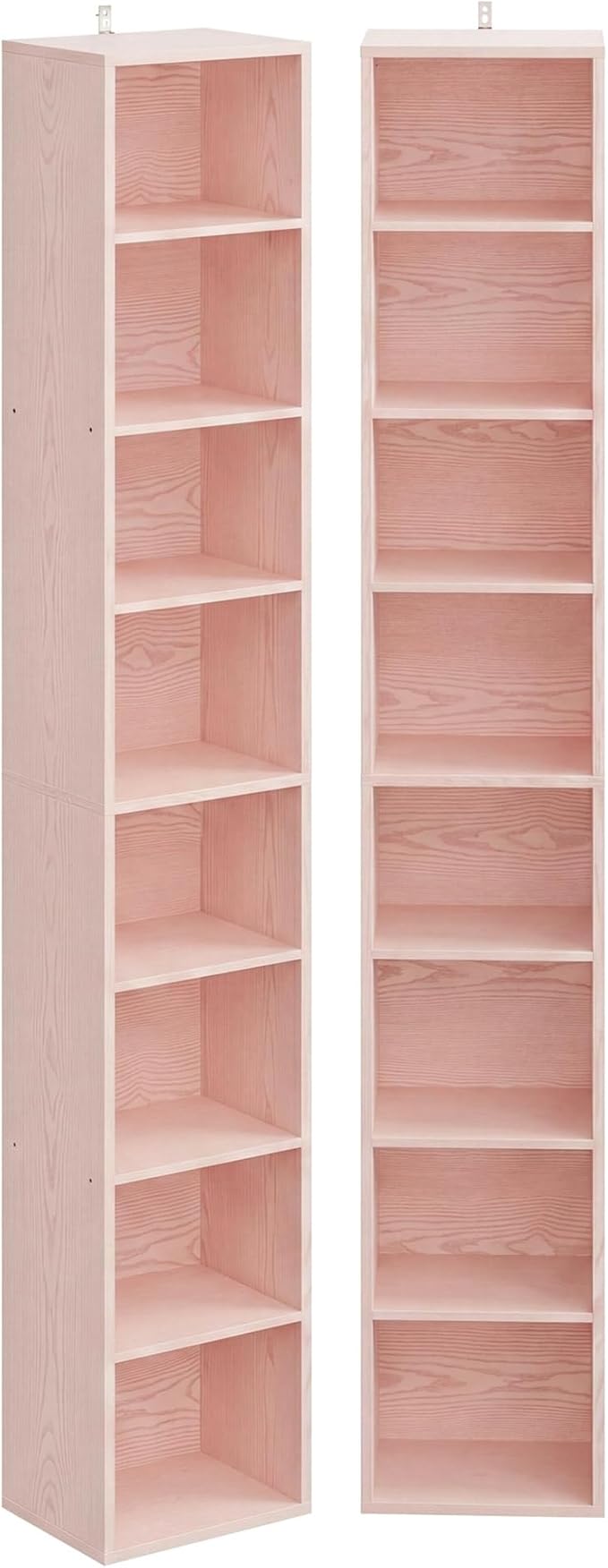 IRONCK Tall Narrow Bookshelf 8 Tiers 71in Set of 2, Compact Corner Bookcase