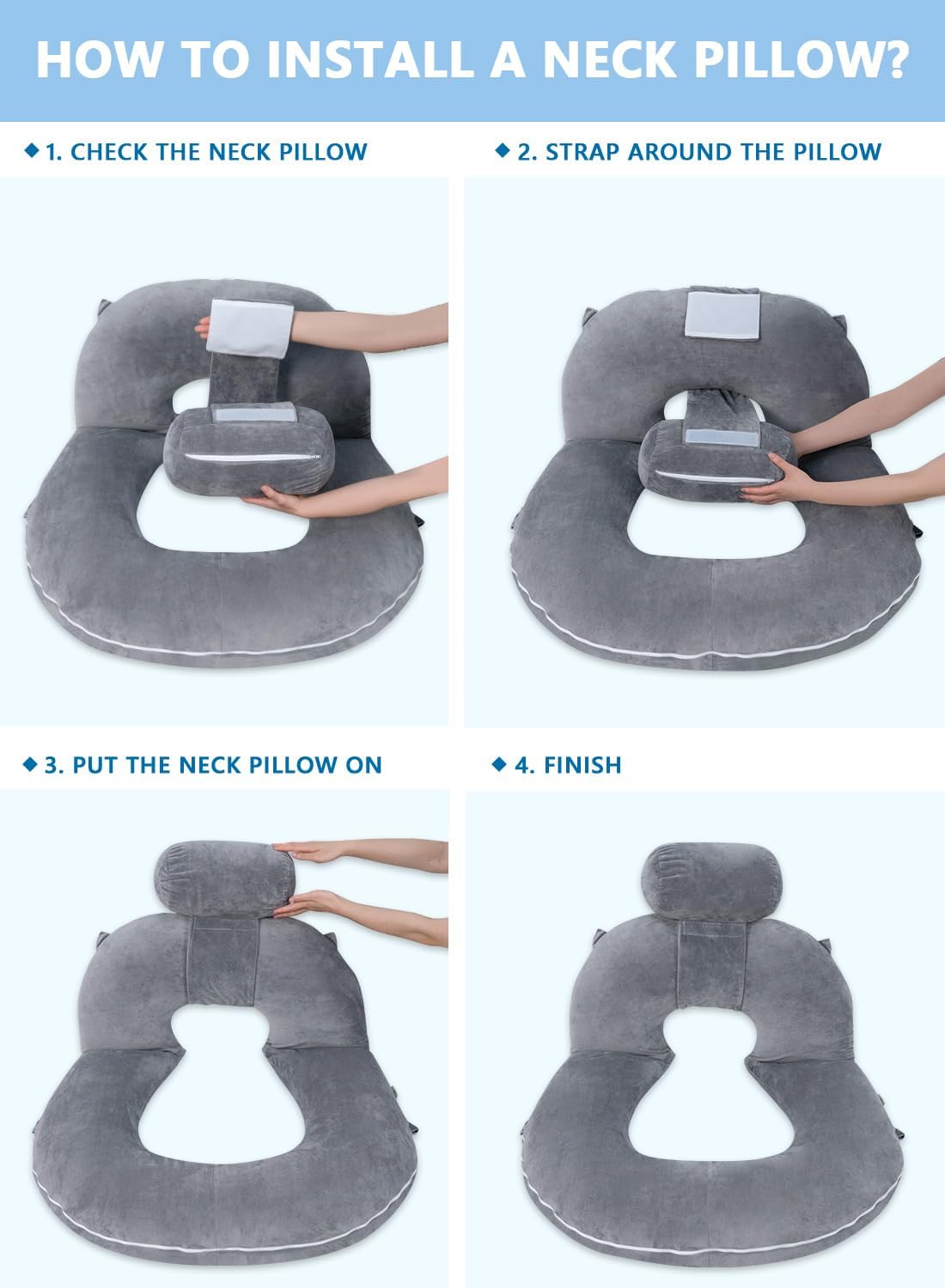 INSEN Reading Pillow, Back Pillow for Sitting in Bed for Reading, Nurse & Relax, Reading Pillow for Adults, Moms & Kids, Sit Up Pillow for Bed (Grey, 51in)