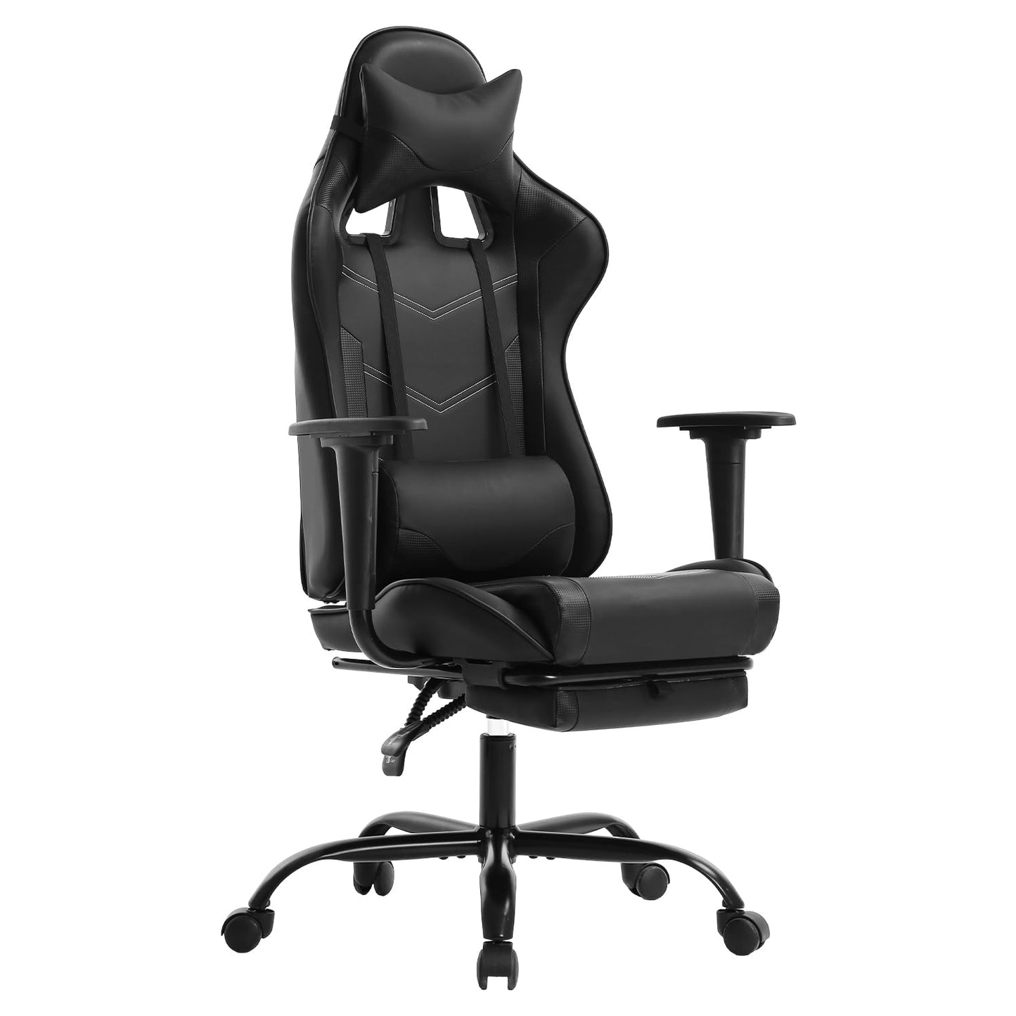 BestOffice | Ergonomic Gaming Chair | Dark Black | Reclining Computer Chair with Lumbar Support, Headrest Pillow, Adjustable Footrests | 360 Swivel with Heavy Duty Wheels | for Home & Office