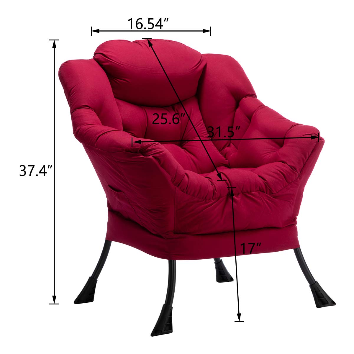 HollyHOME Lazy Chair with Armrest and Side Pocket, Comfy Accent Lounge Chair,Leisure Sofa Armchair for Living Room, Bedroom, Dorm, or Small Spaces, Oversized Reading Sofa Chair, Burgundy