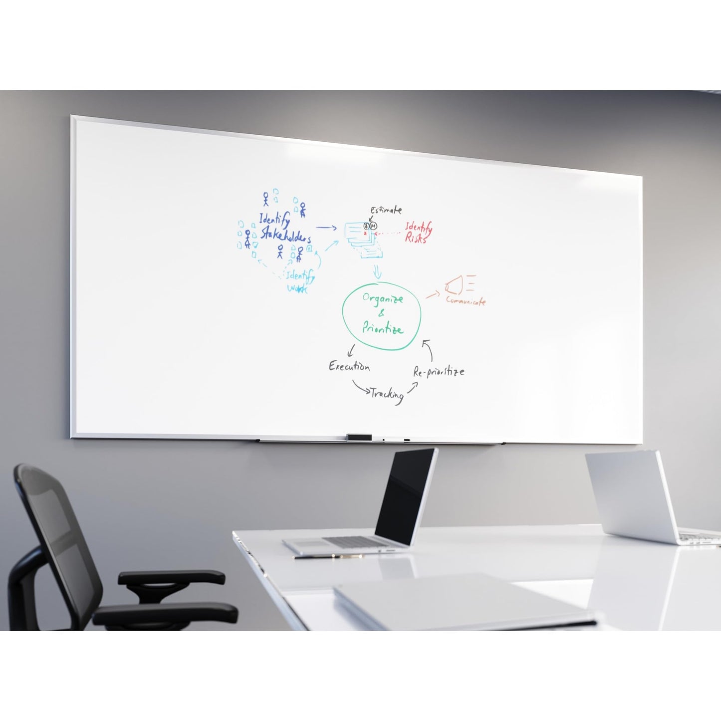 WorkPro™ Porcelain Magnetic Dry-Erase Whiteboard, 48" x 96", Aluminum Frame with Titanium Finish
