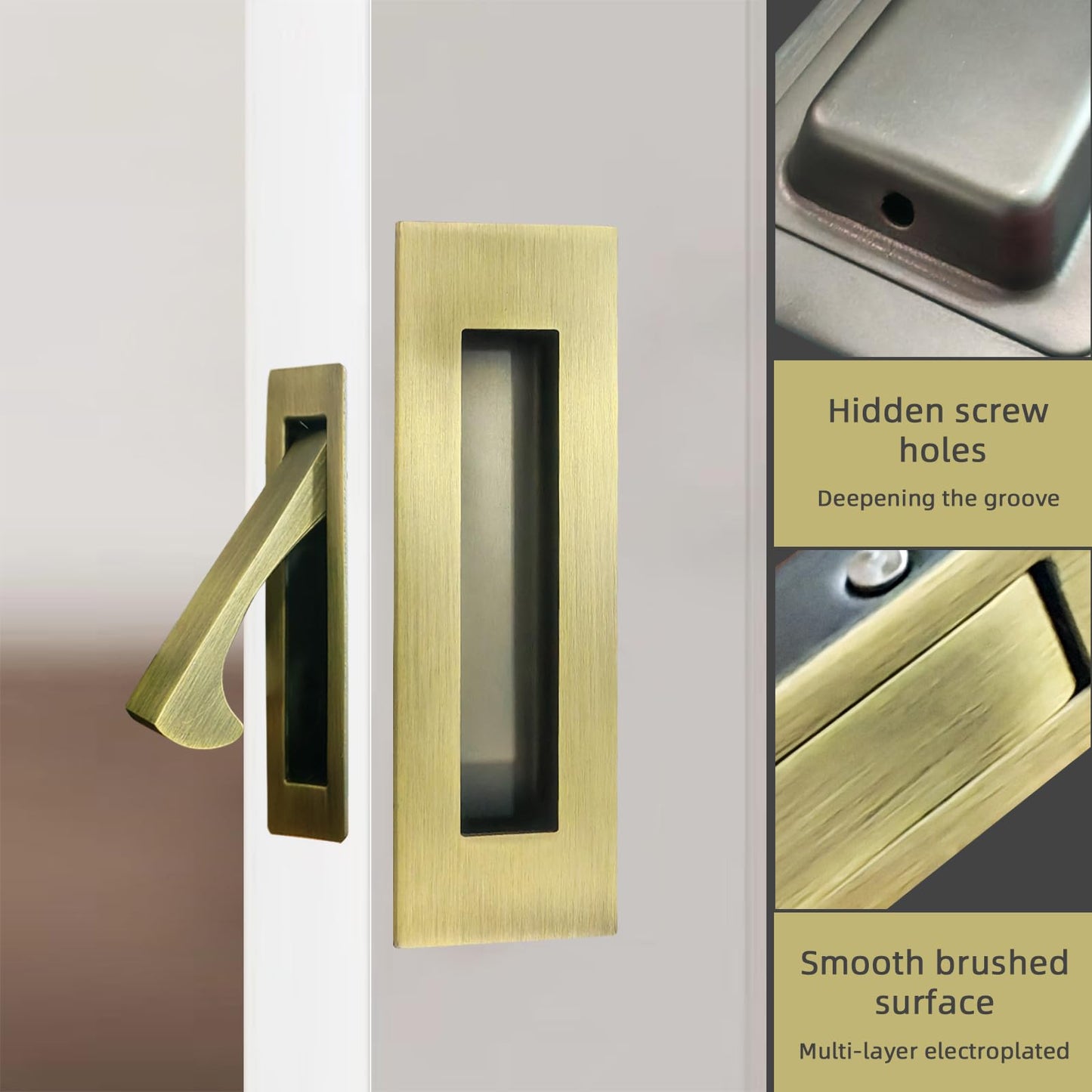 senharvest Pocket Door Handles and Edge Pull Antique Brass, 6Inch Pull Hardware Latch,Recessed Finger Flush Pulls,for Closet,Sliding,Barn Door