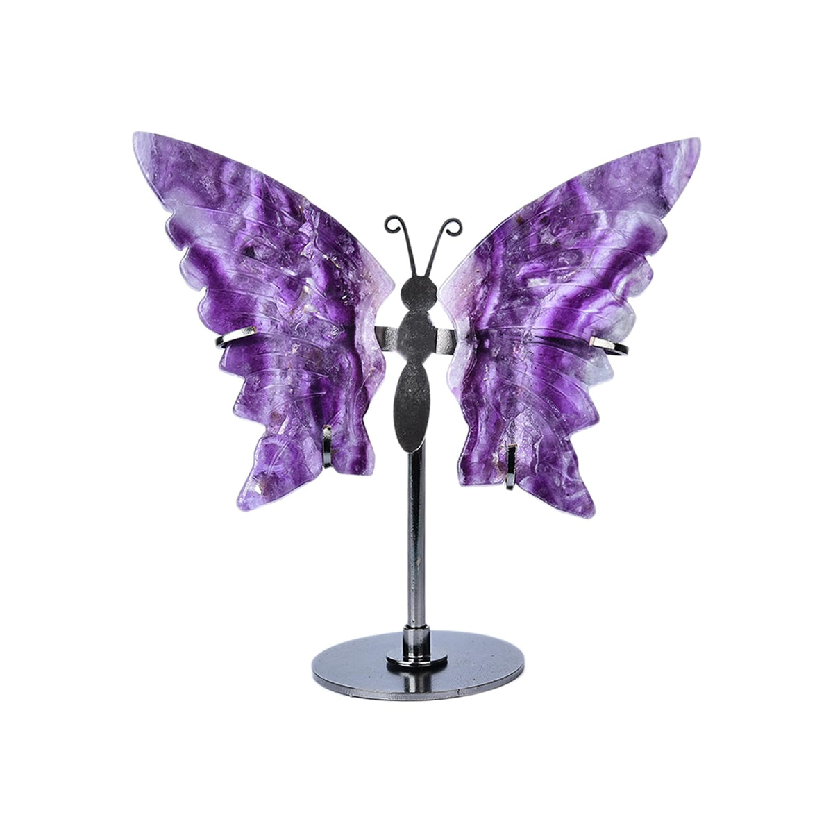 JIC Gem Purple Fluorite Crystals and Stones Crystal Butterfly Art Angel Wings Sculpture Carving,Healing Crystal Ornaments Energy Decorative Stone Reiki Gifts (1pair, 10cm)