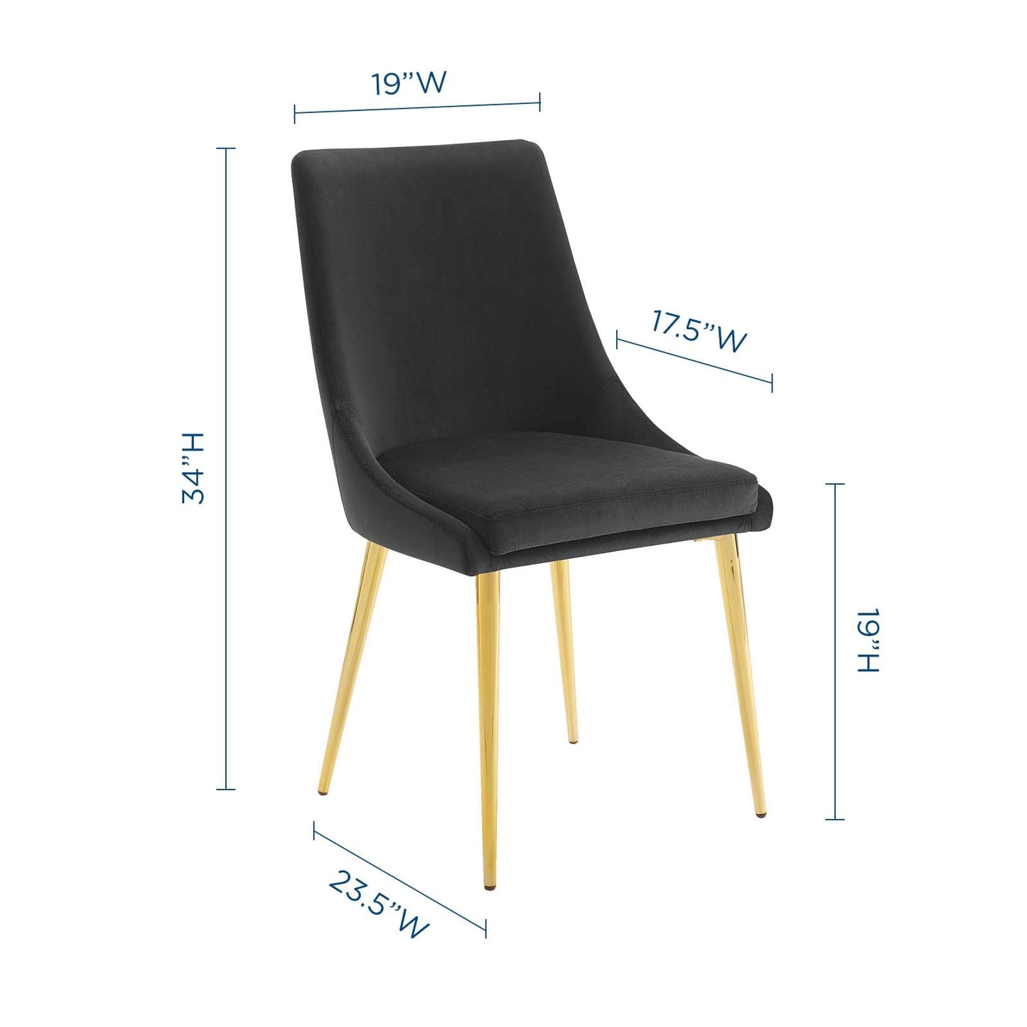 Modway Viscount Performance Velvet Dining Side Chair with Gold Stainless Steel Legs in Black