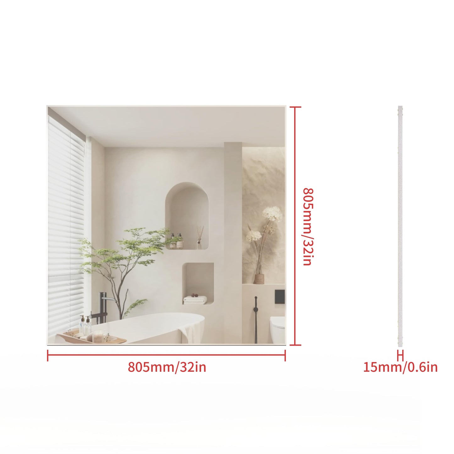 BEAUTME 32"x32" White Square Wall Mirror, Aluminum Frame Bathroom Vanity Mirror, Large Wall Mounted Mirror for Entryway Living Room, Horizontal or Vertical Hanging