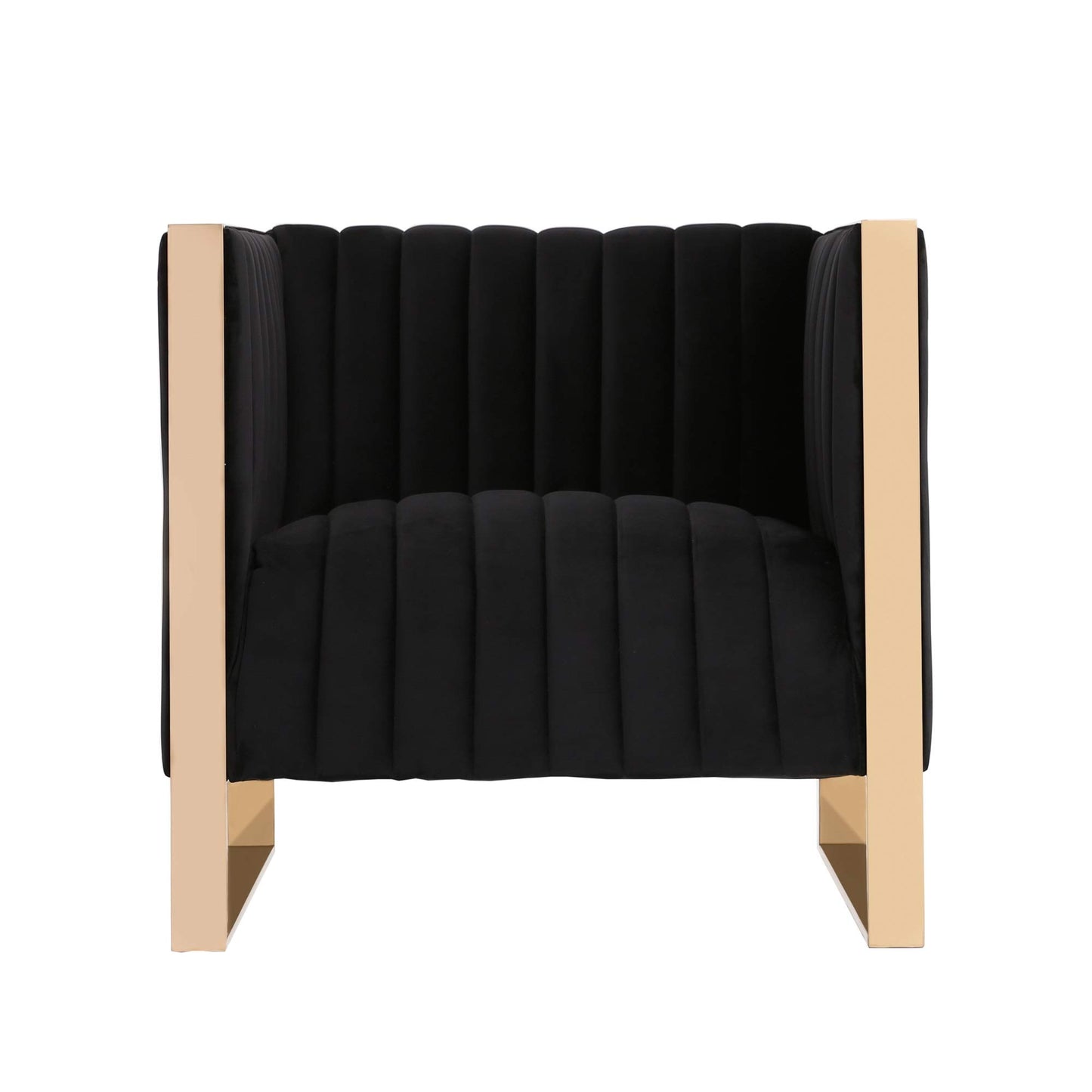 Manhattan Comfort Trillium Velvet Accent Chairs Set of 2, Luxury Mid-Century Modern Armchair with Gold Stainless Steel Frame, No Assembly Required, Ideal for Living Room, Black