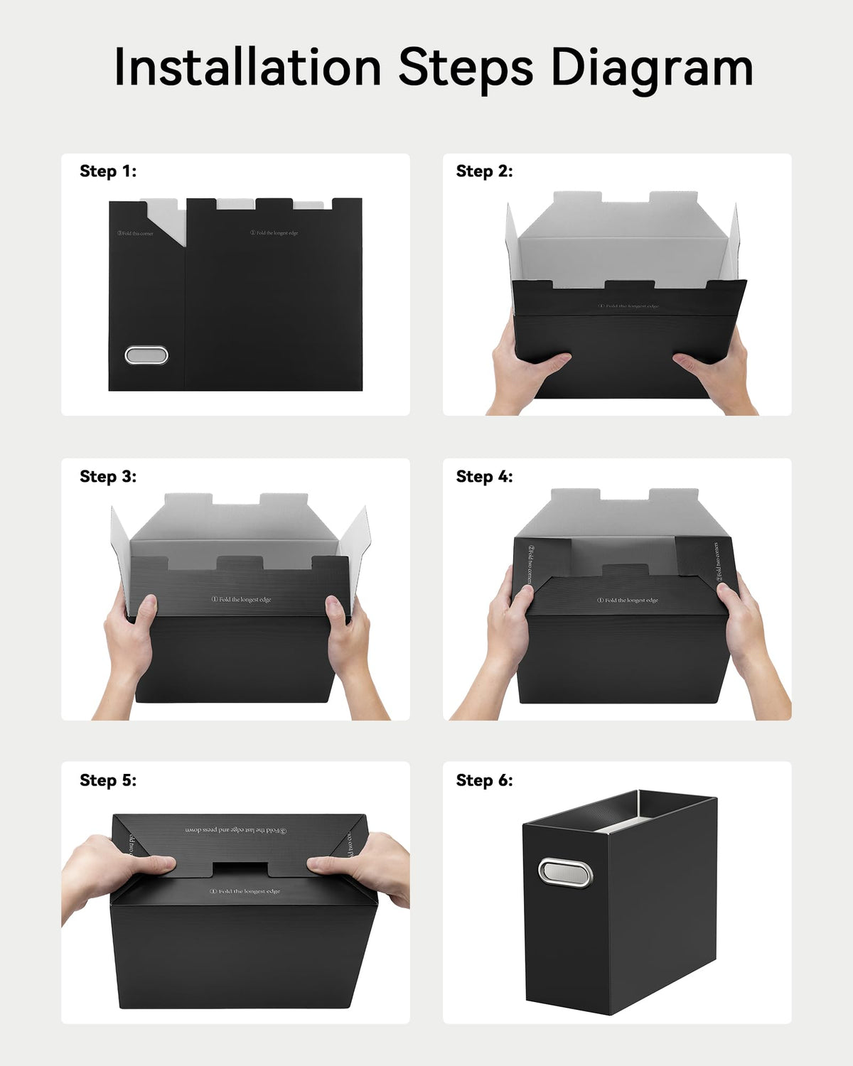 Oterri File Organizer Box, Portable Collapsible Cardboard File Folder Organizer with Handle for Letter Size Hanging Files, Document Storage Box for Home Office & Classroom (2 Packs, Black)