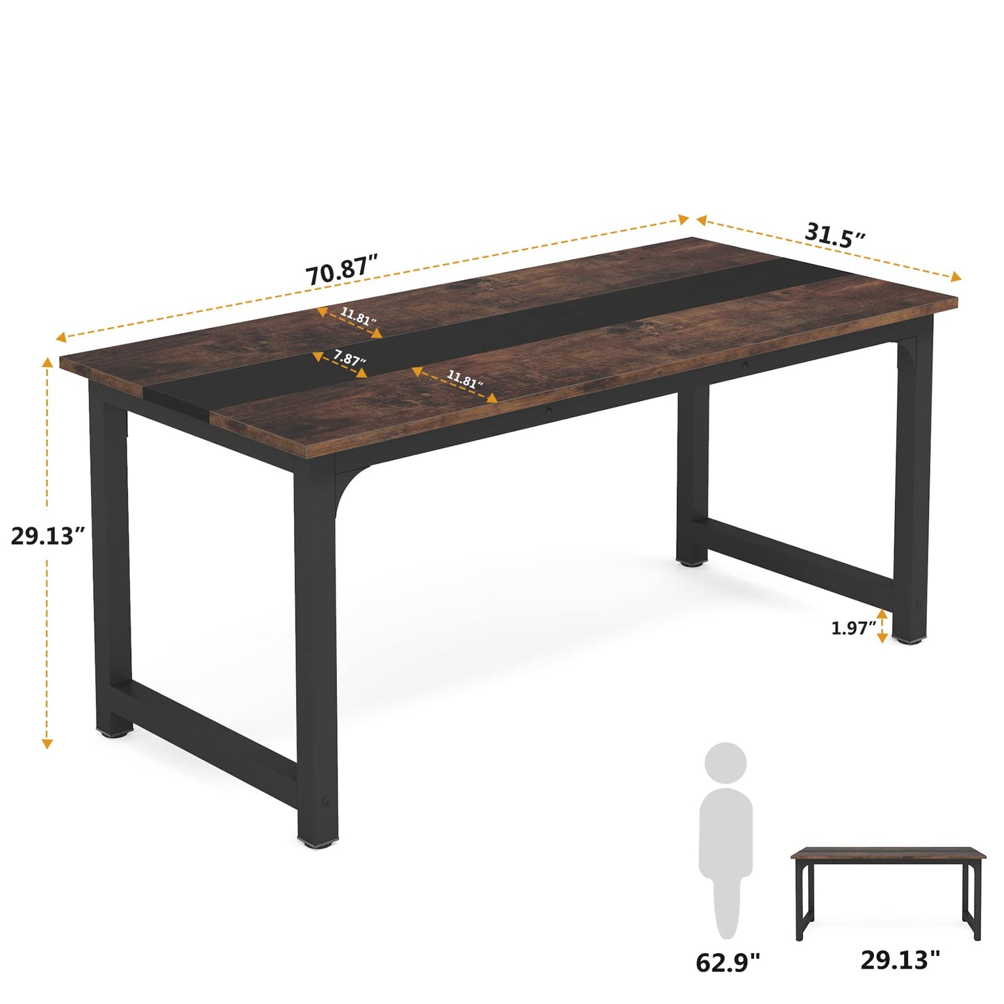 LITTLE TREE 70.8 Inch Large Executive Office Desk, Simple Computer Workstation with 31.5 inch Wide Desktop for Home Office