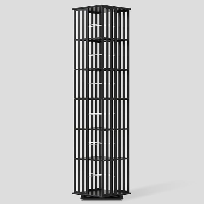 YOWOS Rotating Bookshelf Tower, 360° Display Spinning Bookcase, Bamboo