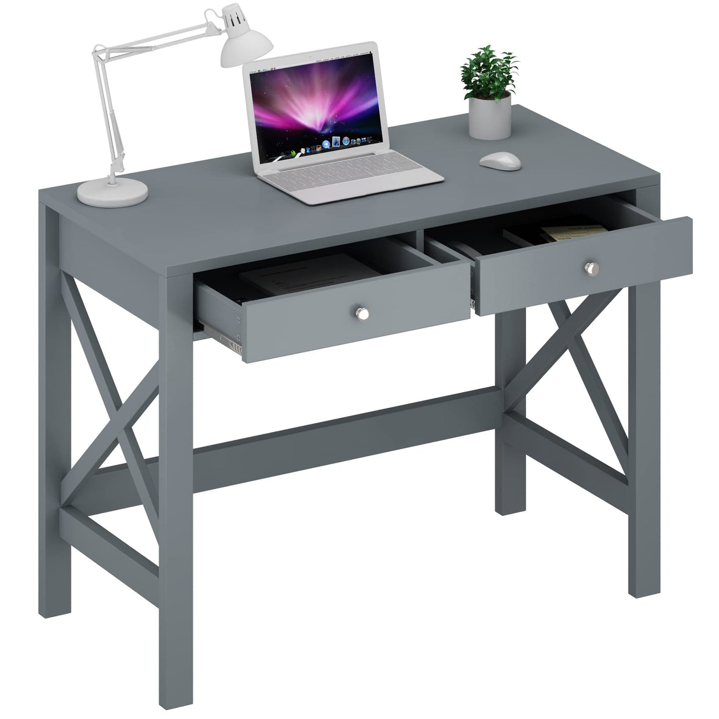 ChooChoo Computer Desk Study for Home Office, Modern Simple 40 Inches Desk with Drawers, Makeup Vanity Console Table, Grey