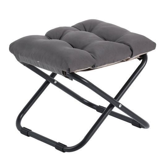 Welnow Folding Foot Stool, Upholstered Small Accent Ottoman with Detachable Thick Cotton Cushion, Padded Sofa Stool with Straight Metal Legs for Lazy Chair, Living Room, Bedroom, Dark Grey
