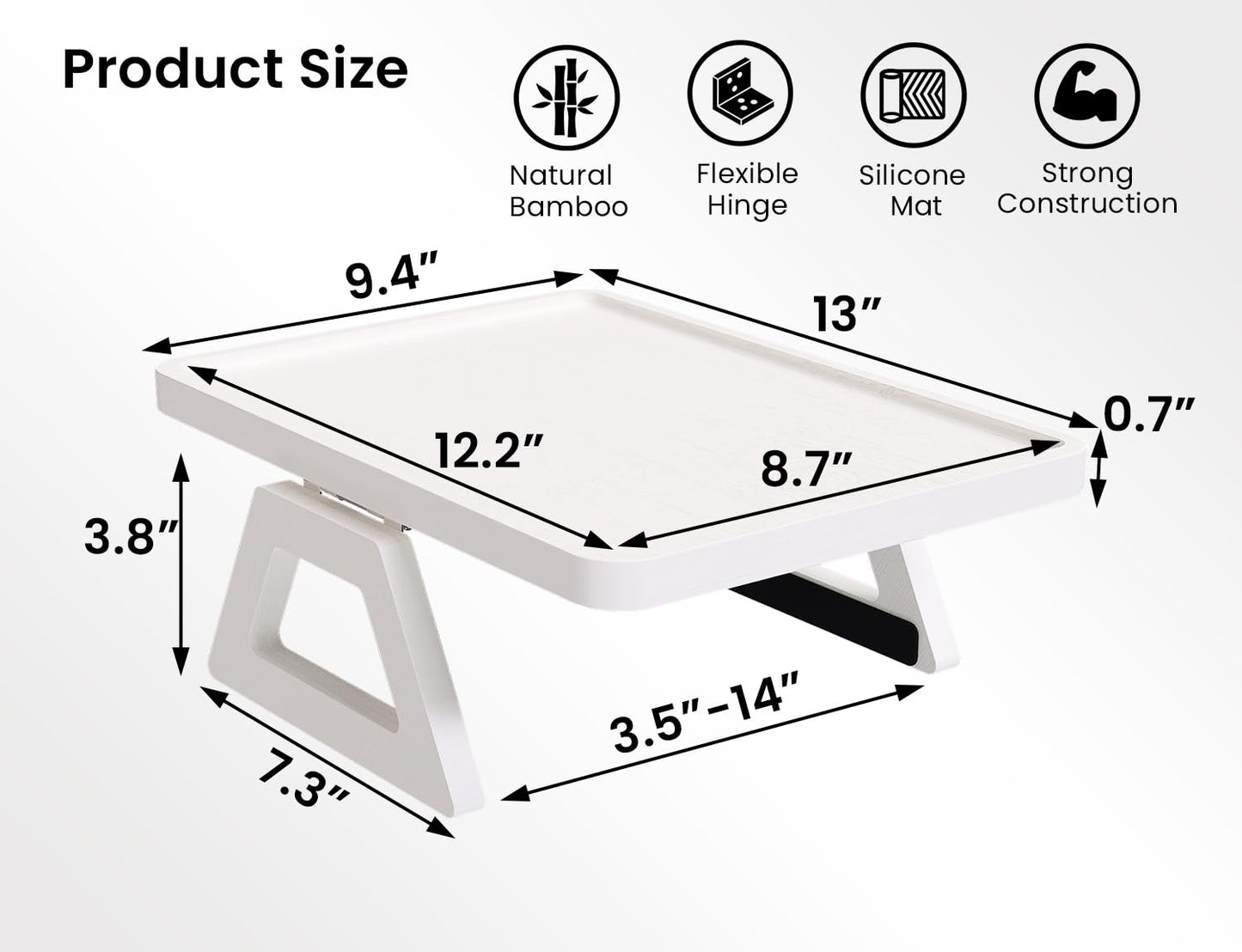 Danfoxer 2 Pack Couch Arm Tray,Bamboo Folding Sofa Tray,Sofa Armrest Trays Clip-On Couch Desk for Drinks,Snacks,Phone,Remote Control（White）