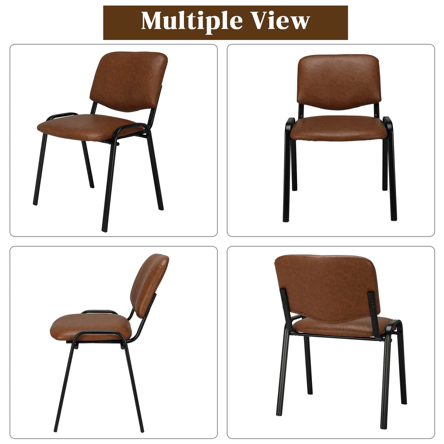 VINGLI Rustic Waiting Room Chairs - 5-Pack PU Church & Conference Room Stackable Chairs, Office Guest & Reception Chairs for Meeting, Office Lobby, Simple & Space-saving