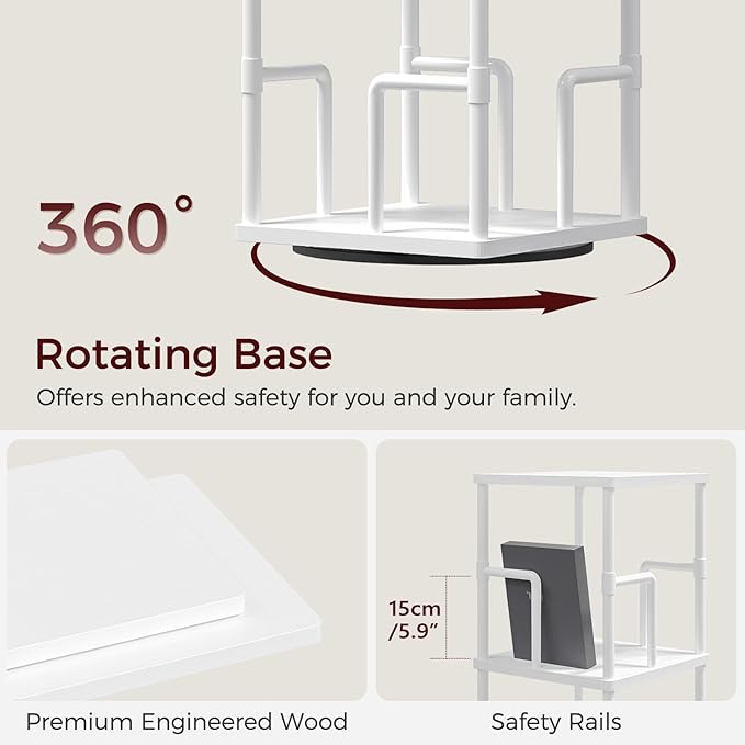 MAHANCRIS 5-Tier Rotating Bookshelf, Freestanding Corner Bookshelf, 360°