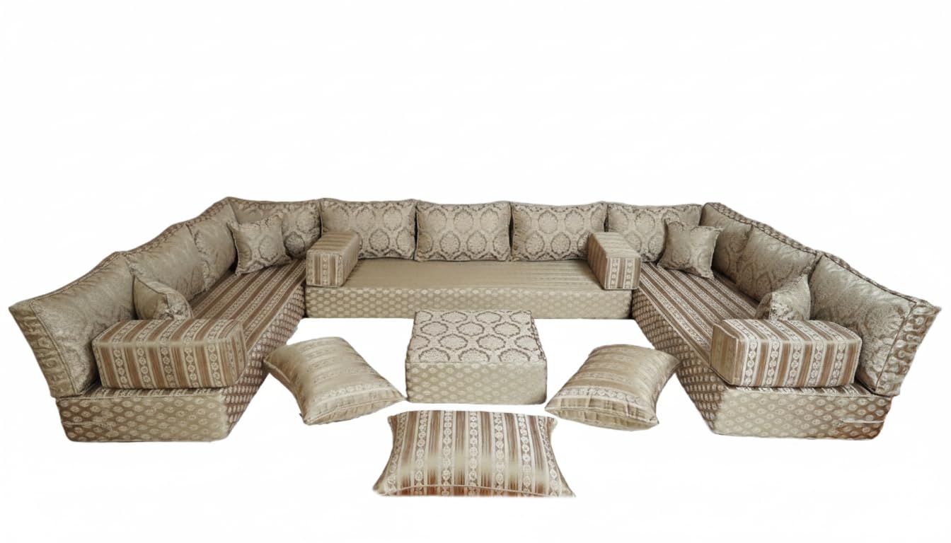arabicsofa Traditional Arabic Floor Seating Couch – Handmade Moroccan Style Floor Cushions for Guest Room