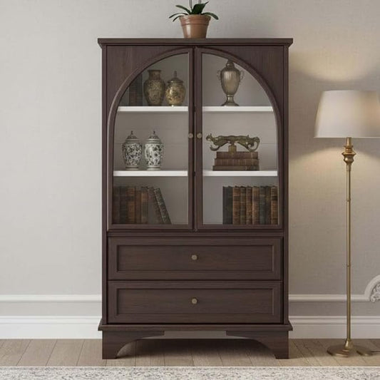 52" Tall Display Cabinet with Glass Doors, Glass Display Case Storage Cabinets