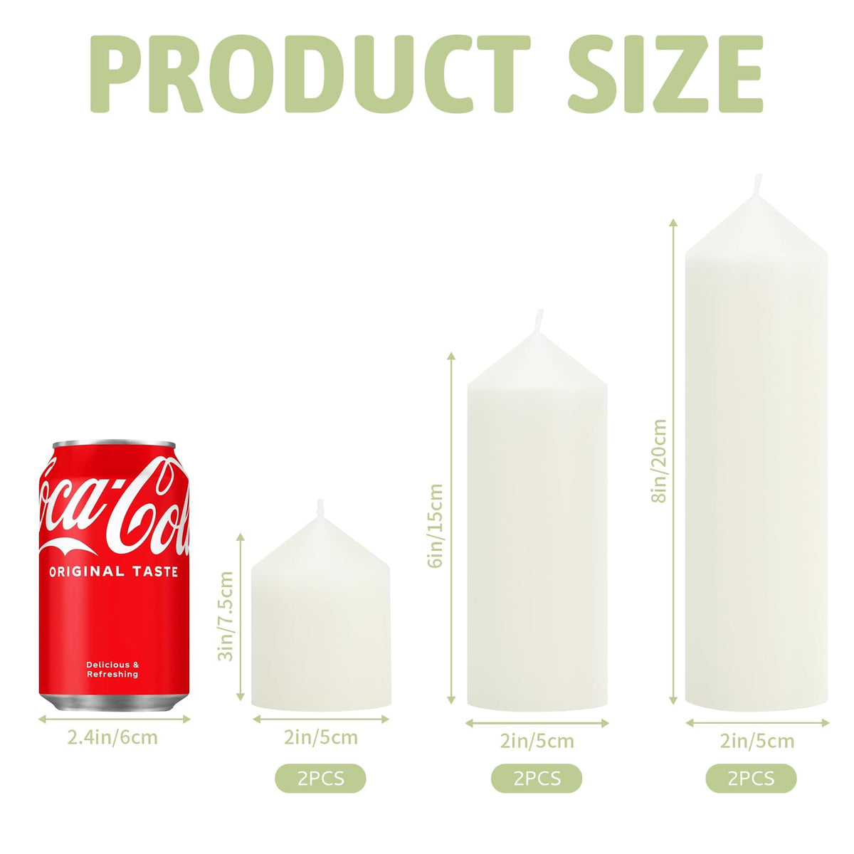 Veiuwa 6 Pcs White Pillar Candles Bulk Set，2x3 2x6 2x8 Inch - 2 Each Size，Hurricane Candles，Dripless Unscented Smokeless，Gives You a Better Atmosphere When Organizing an Event Party.