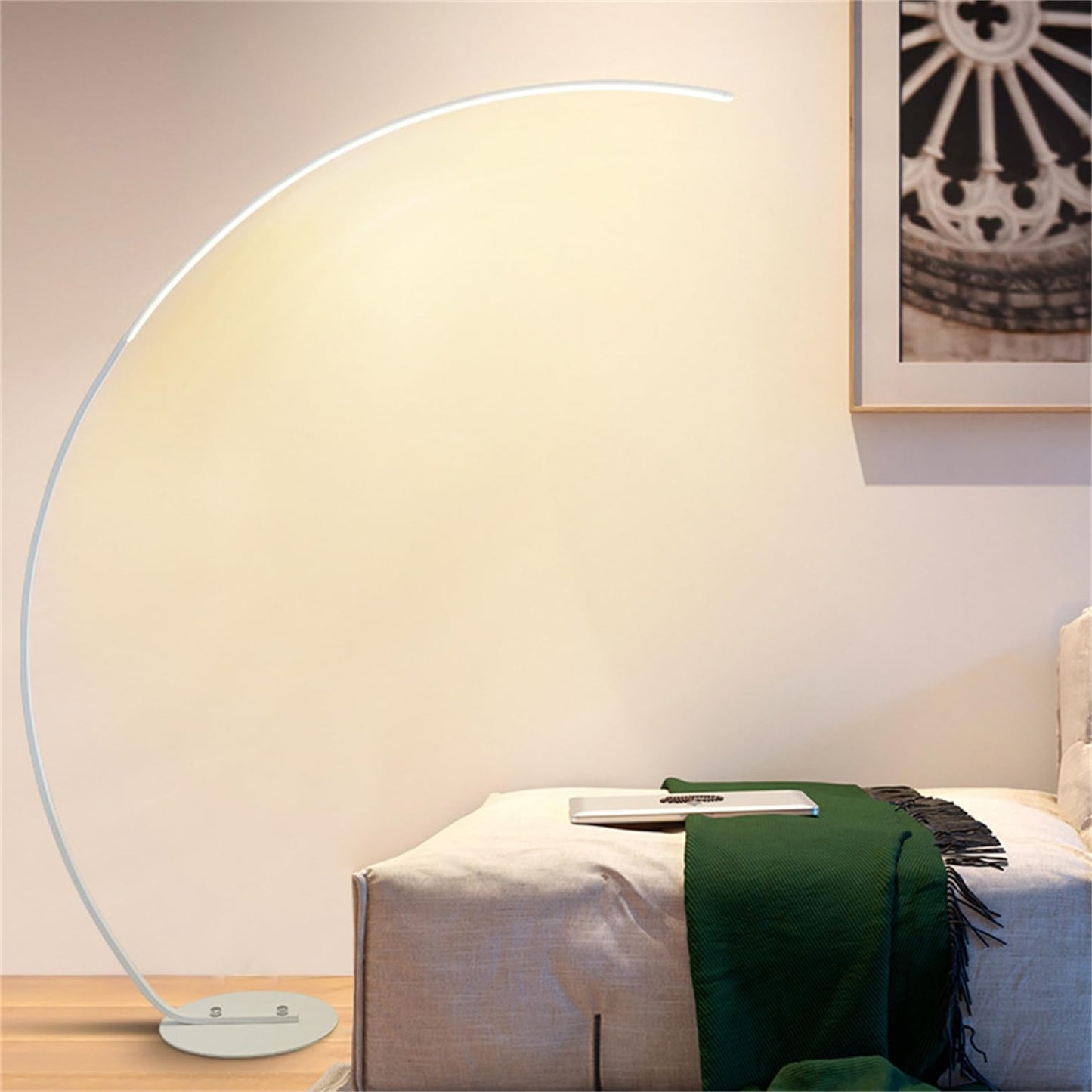 GKOKG Floorps,with Table Modern Arc Floorp 170Cm Tall Standingp with Remote, 3 Color Temperature & Stepless Arched Readingp, Led Archps for Livir