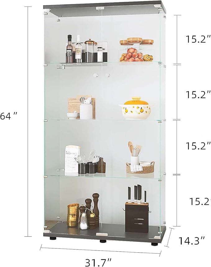 APRILSOUL Glass Display Cabinet 4-Shelf
