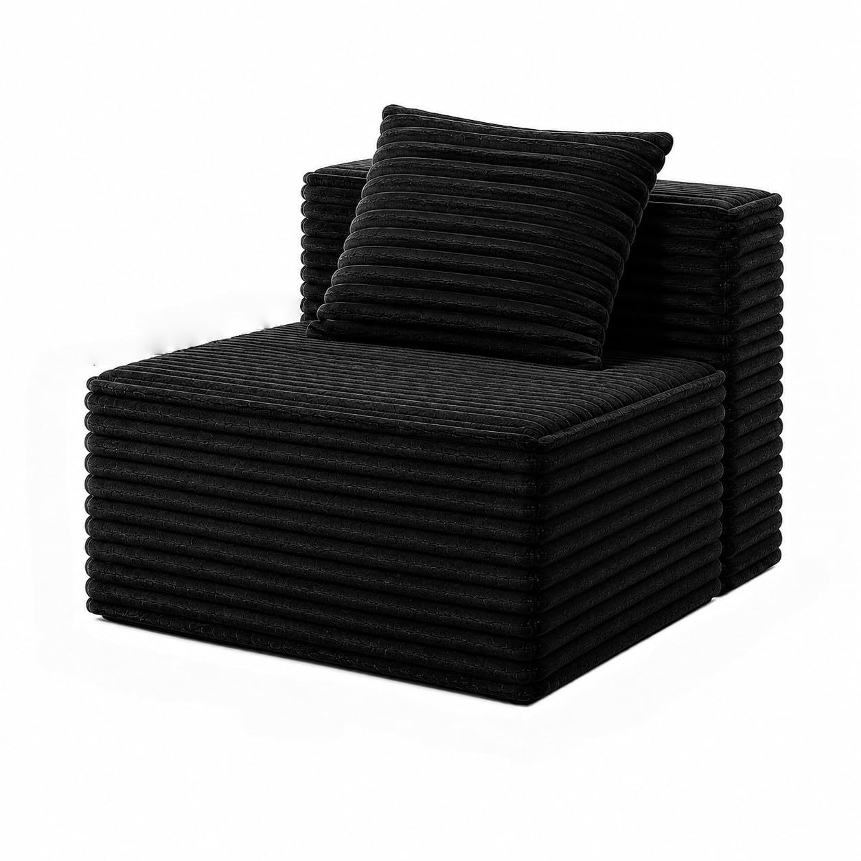 TIRUSS Black 38.58'' Armless Middle Modular Sofa Module, Boneless Fluffy Corduroy Cloud Chair, Detachable Sectional Couch Seat for Living Room Small Spaces