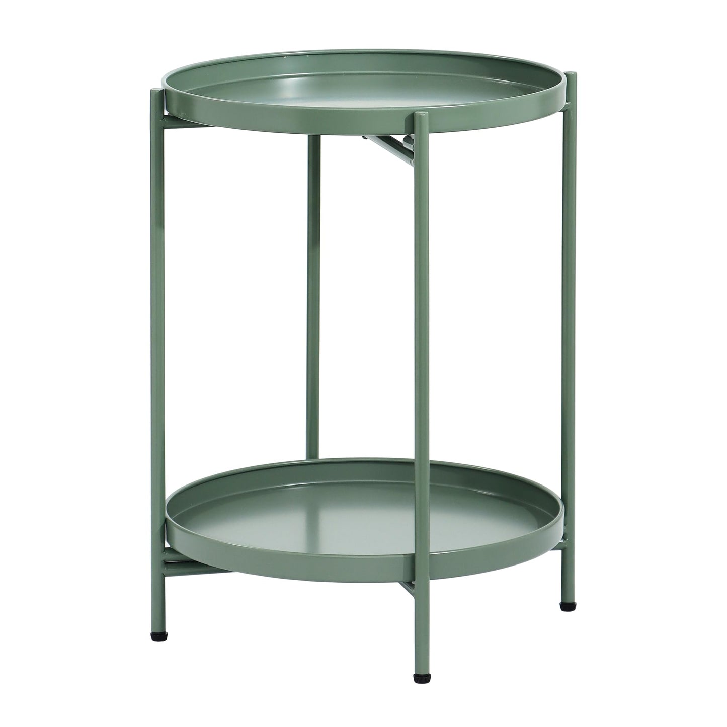 Mordchil HF 2-Tier Round End Side Table, Small Metal Side Table with Removable Tray, Folding Accent Tables for Living Room, Balcony, Nightstand for Bedroom, Outdoor Tables for Patio, Sage Green