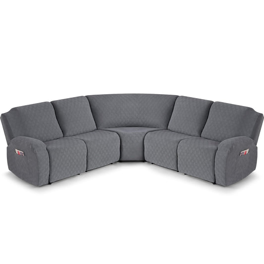 VANSOFY Extra Large Reclining Sectional Couch Covers, Washable 5-Piece Sofa Covers for L Shape Sectional Sofa Corner Seater, Thick, Soft Sofa Slipcovers (5 Seat Recliner Cover, Dark Gray)