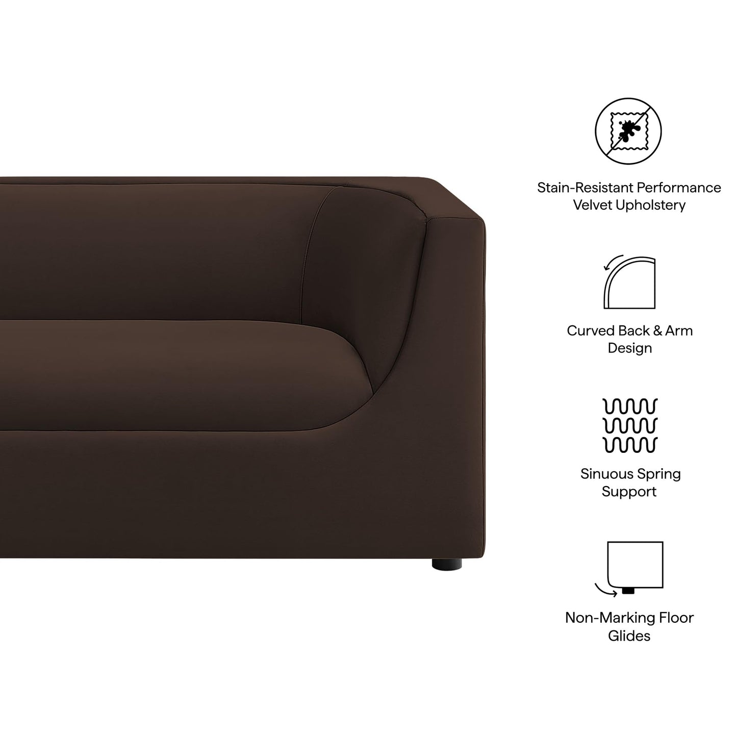 Modway Hilda 67 Inch Modern Curved Back Performance Velvet Loveseat in Chocolate Brown – Plush Upholstered 2-Seat Sofa for Living Room, Apartment, Office